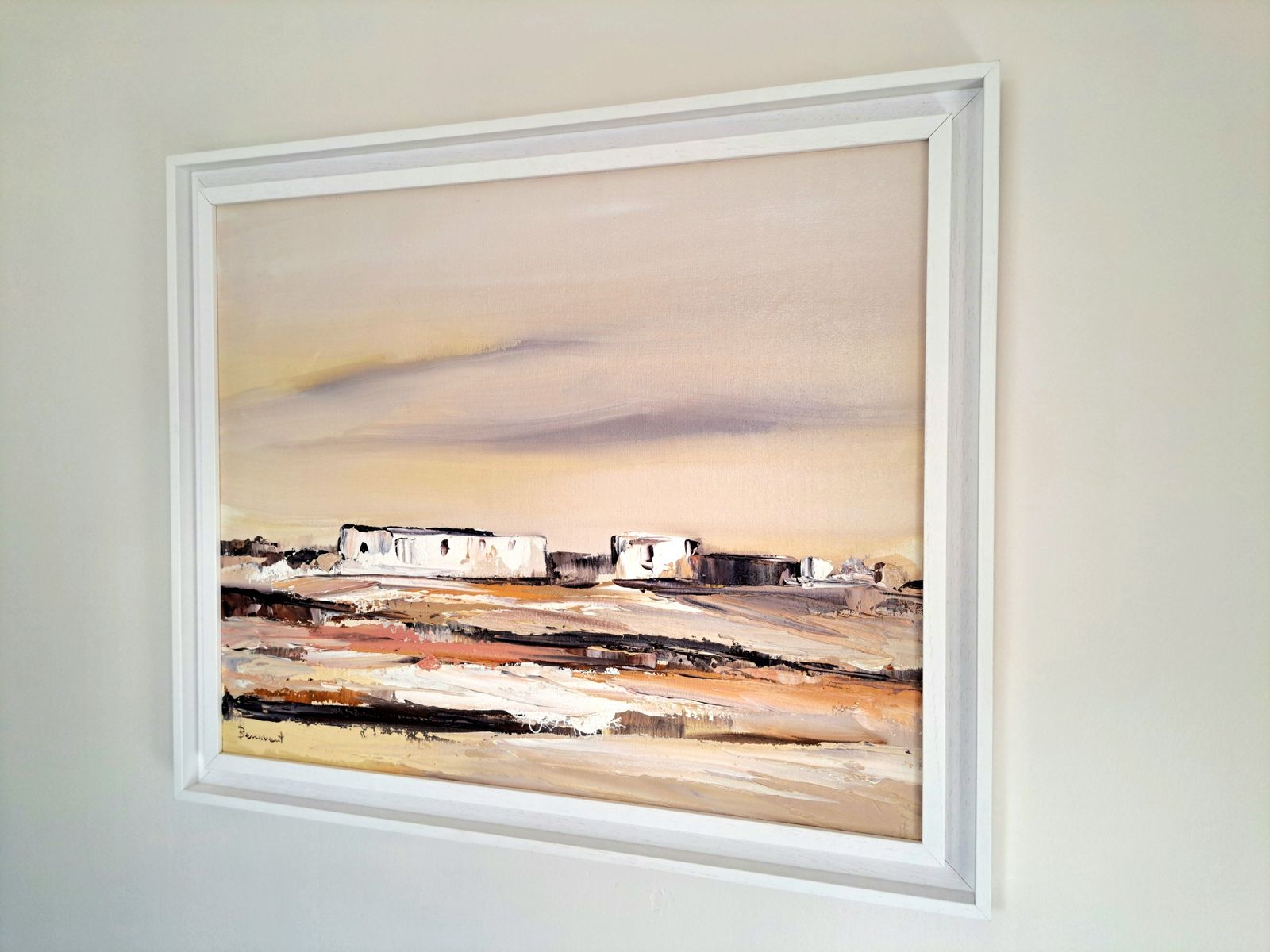 photo vinterior Oil Painting Of An Abstract Landscape | Custom Frame | 20th Century