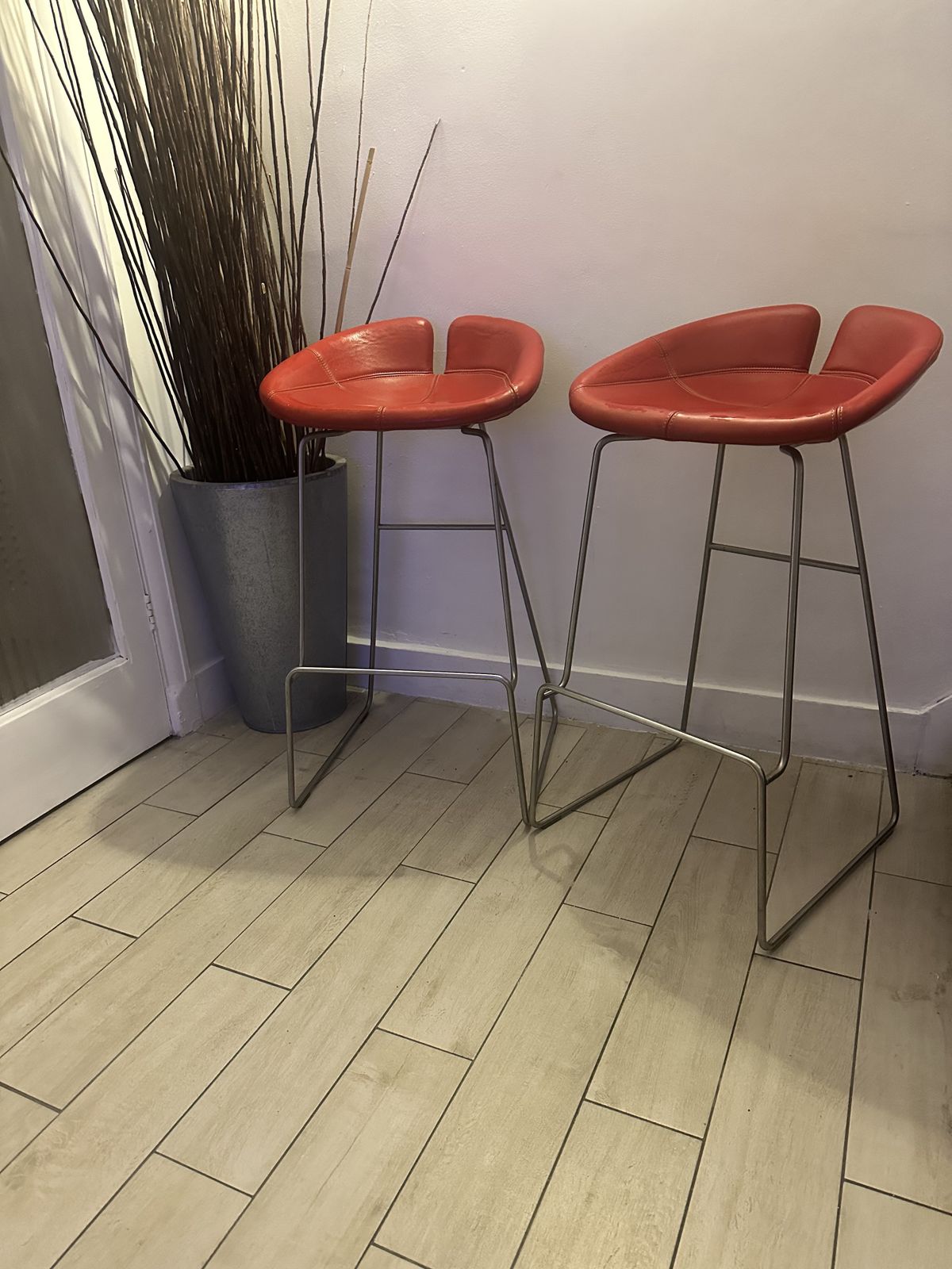 Moroso Fjord Leather Bar Stools X 2 In Ferrari Red photo for sale