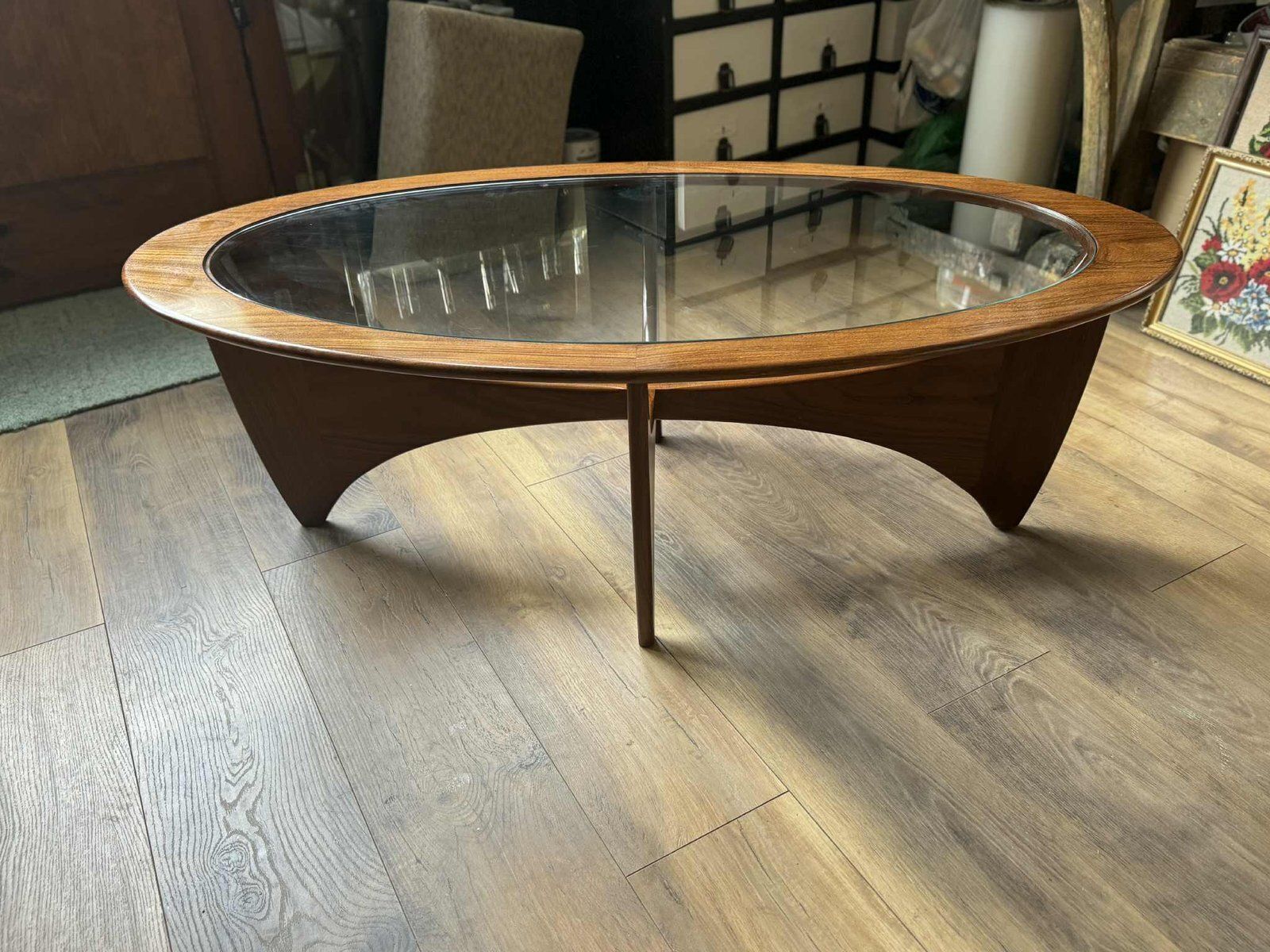 Oval Astro Coffee Table In Teak With Glass Top By Victor Wilkins For G Plan, 1960s photo 2210.0