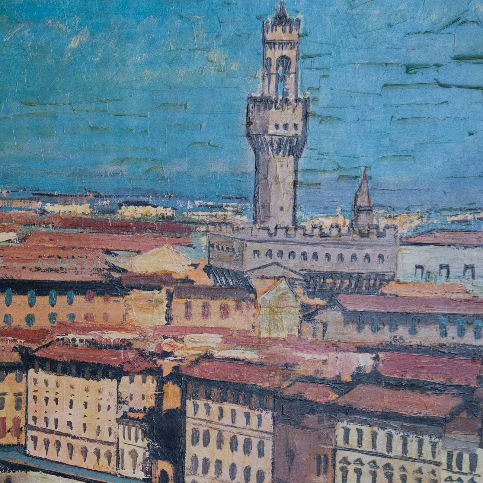 Florence Door Federico Lloveras – Grote Ingelijste Oleografie photo for sale