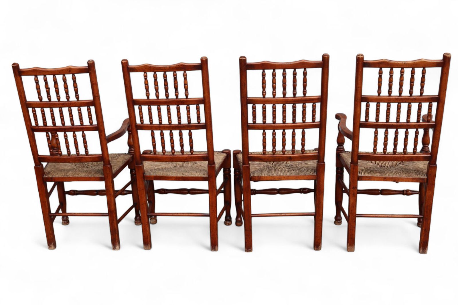 Set Of 8 Antique Lancashire Elm & Ash Rush Seat Spindle Back Dining Chairs photo 1195.0