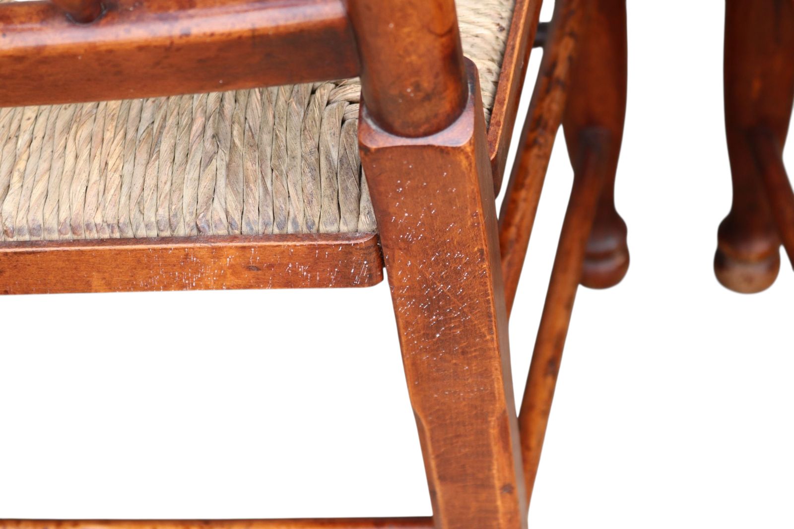 Set Of 8 Antique Lancashire Elm & Ash Rush Seat Spindle Back Dining Chairs photo buy