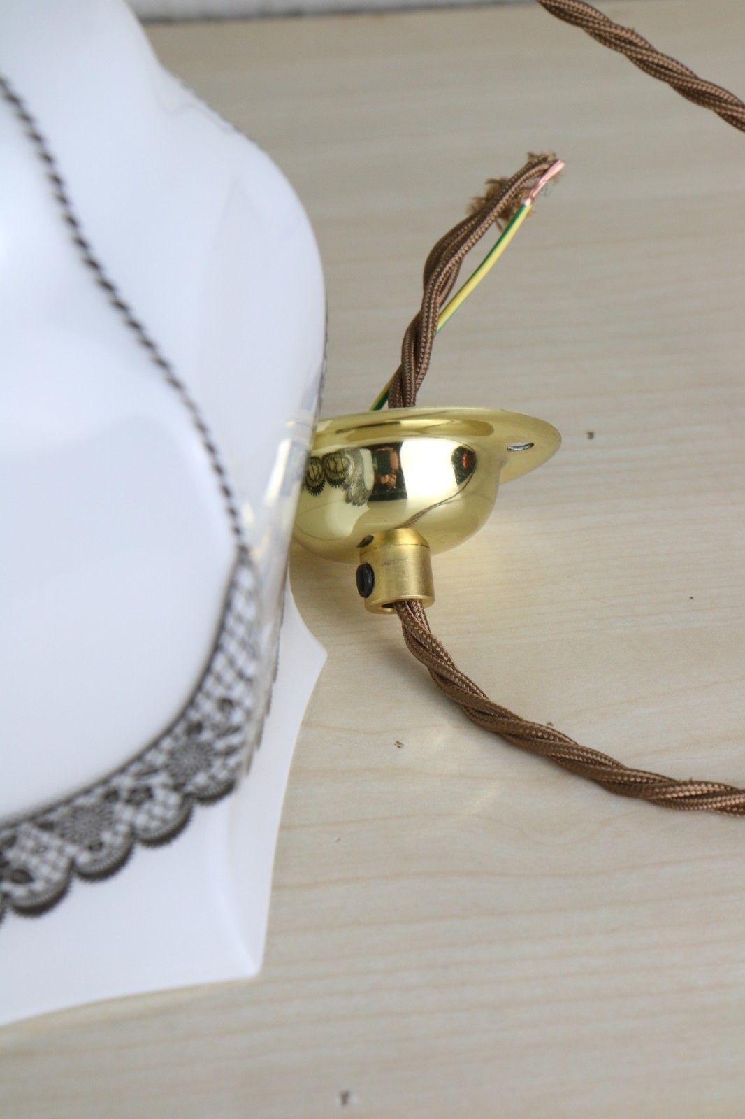 Ceiling Light Antique Milk Glass Pendant Decorated With Overlaid Lace Details photo vintage