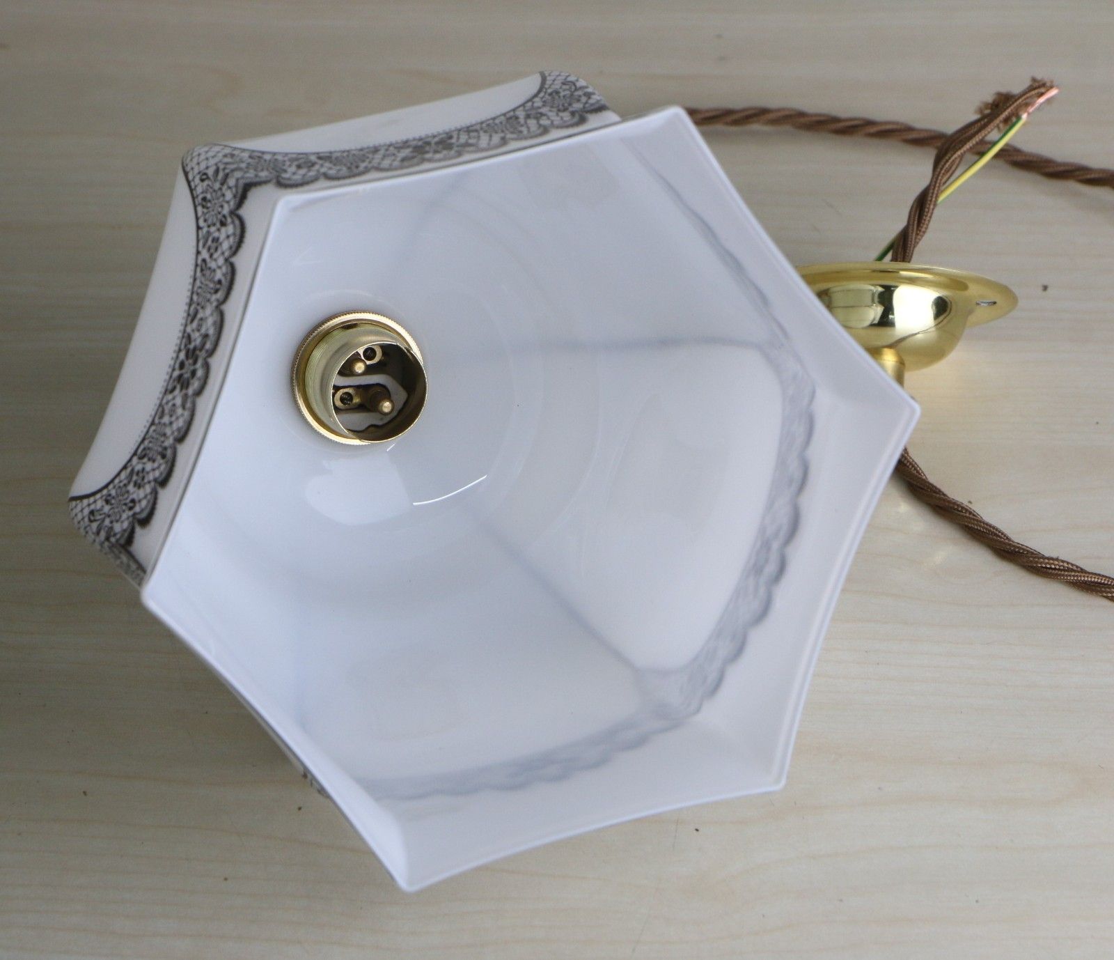photo furniture Ceiling Light Antique Milk Glass Pendant Decorated With Overlaid Lace Details
