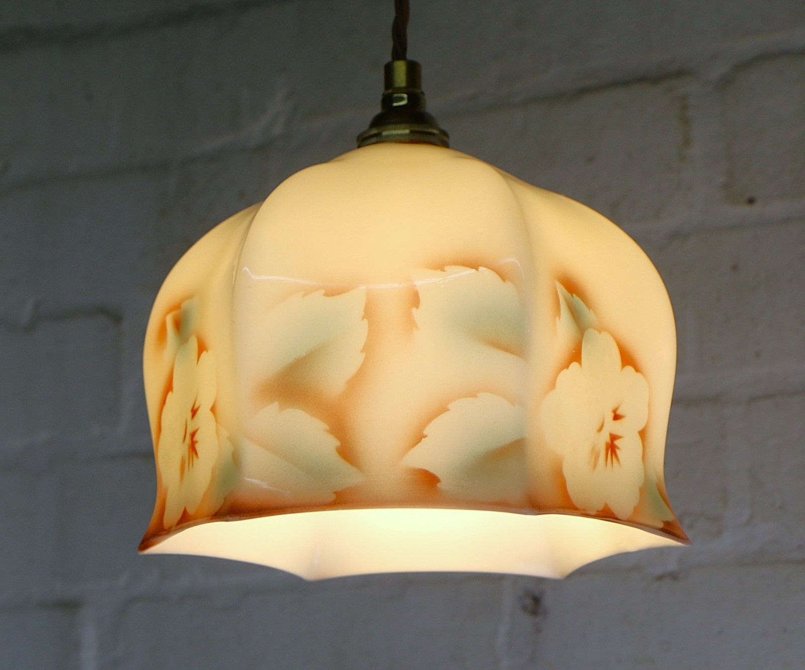 Ceiling Light Antique Milk Glass Pendant Decorated Sprayed Flower Silhouettes photo furniture