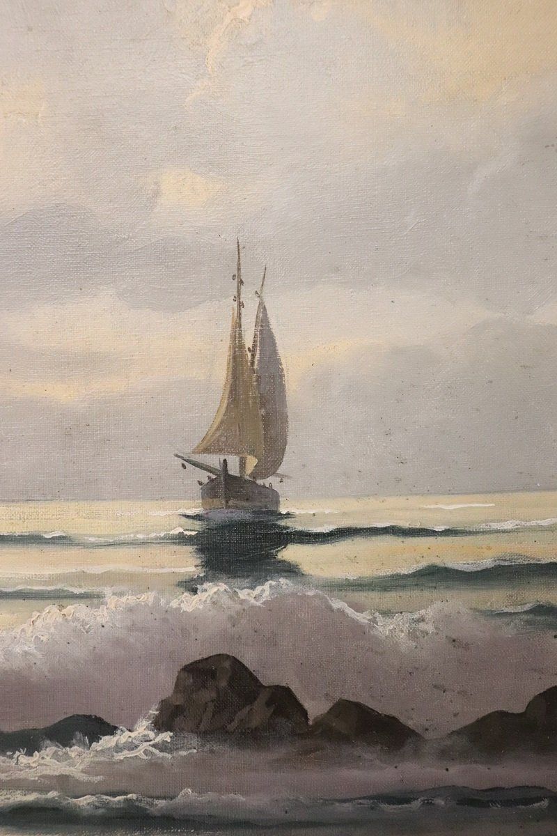 Seascape, Oil Painting On Canvas, 20th Century, Framed photo 2030.0