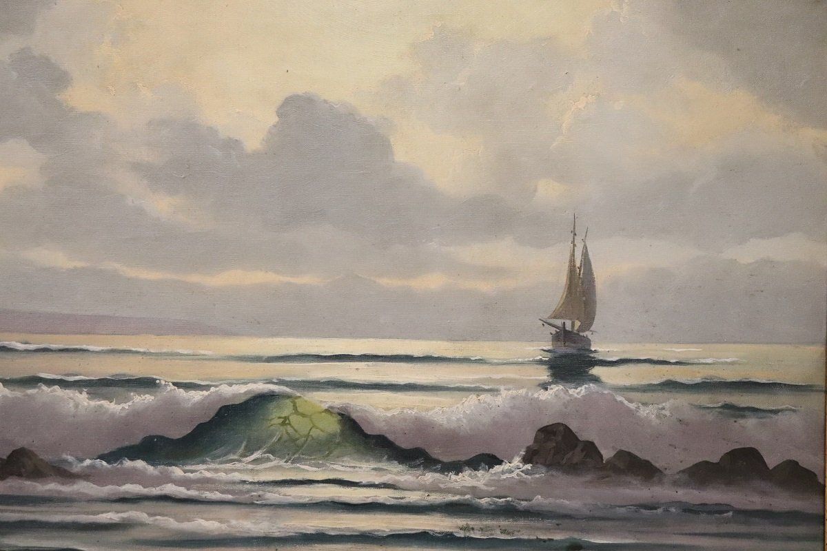 photo buy Seascape, Oil Painting On Canvas, 20th Century, Framed