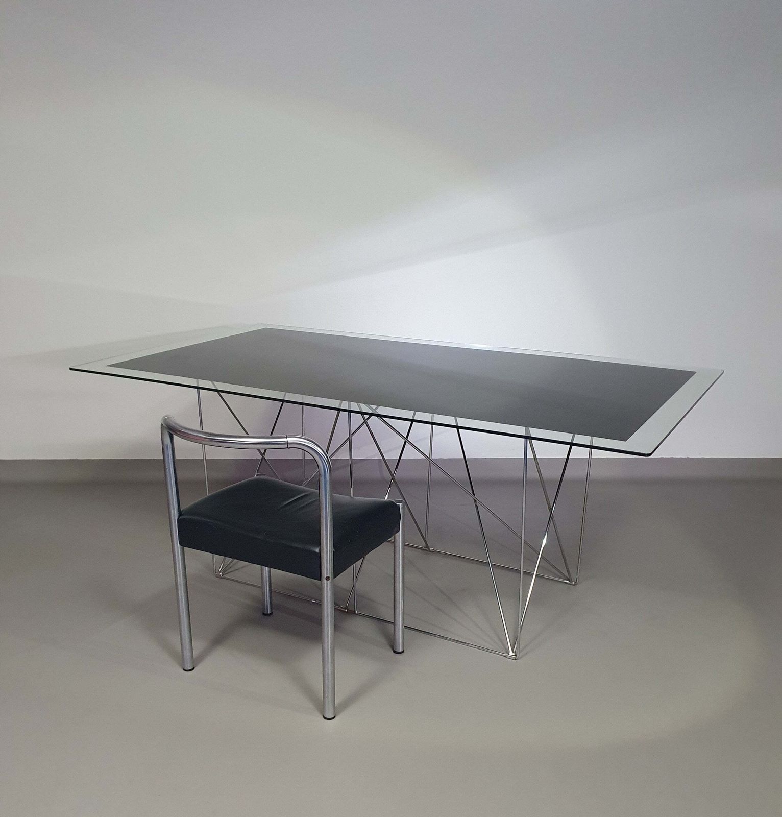 photo vinterior Steel And Glass Dining Table By Max Sauze For Max Sauze Studio, 1970s