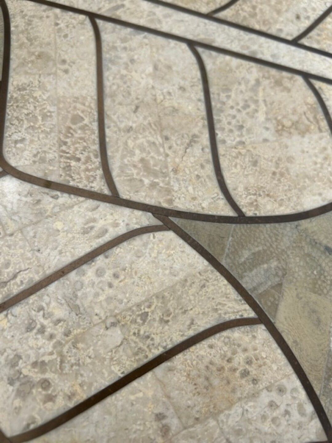 4850.0 Postmodern Tessellated Travertine Demi Lune Console, Attributed To Maitland Smith, 1980s photo