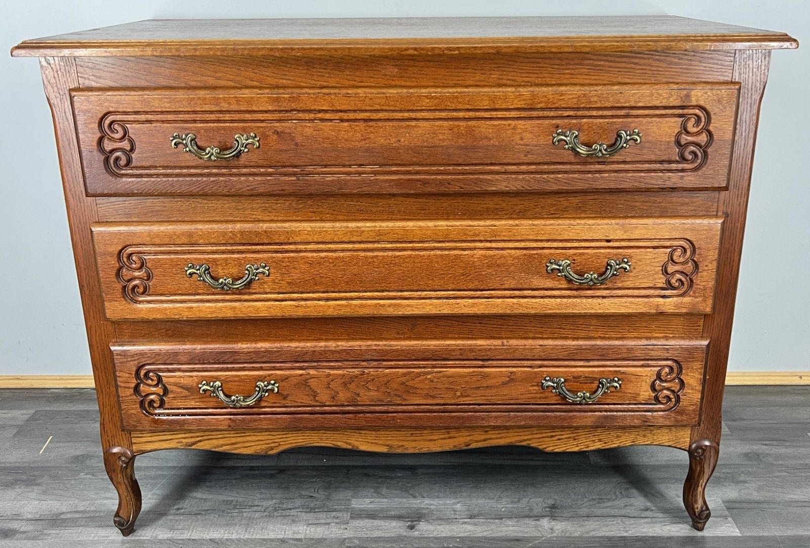 Chest Of Drawers Vintage French Louis Oak 3 Drawer Carved Cabinet Lot 4465 photo Furniture
