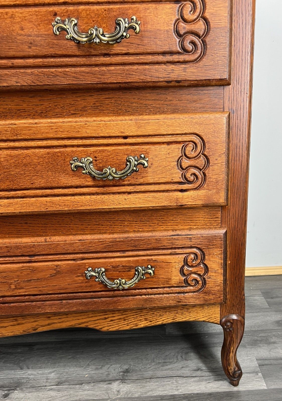 Chest Of Drawers Vintage French Louis Oak 3 Drawer Carved Cabinet Lot 4465 photo vintage