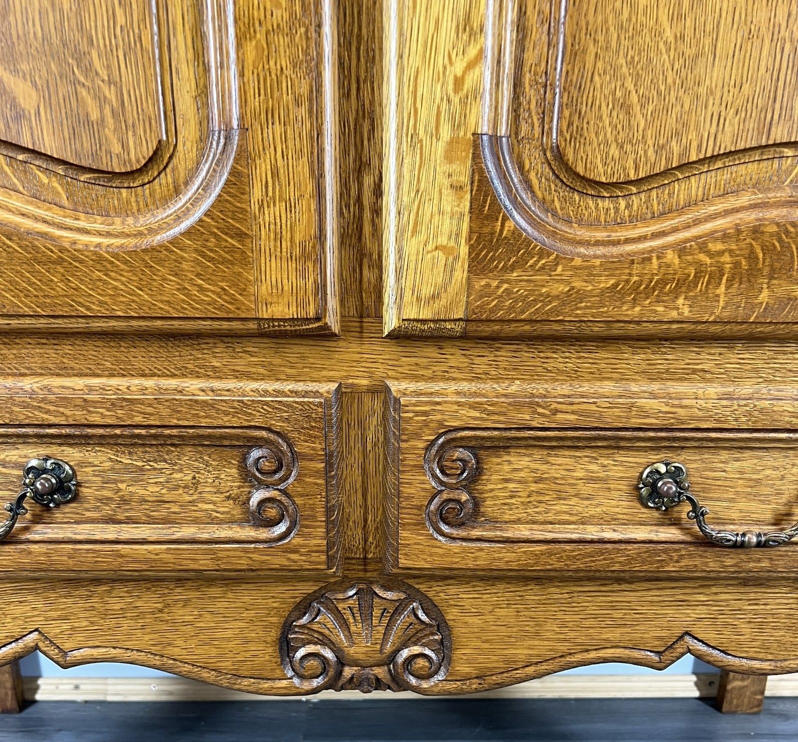 Cabinet Vintage French Louis XVI Oak Carved Cupboard With 2 Drawers Lot 4460 photo 399.0