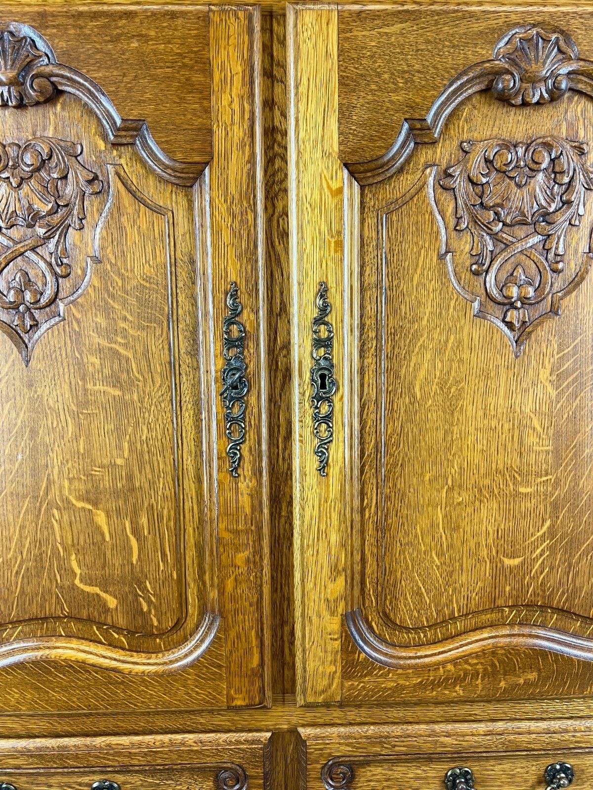 Cabinet Vintage French Louis XVI Oak Carved Cupboard With 2 Drawers Lot 4460 photo vinterior