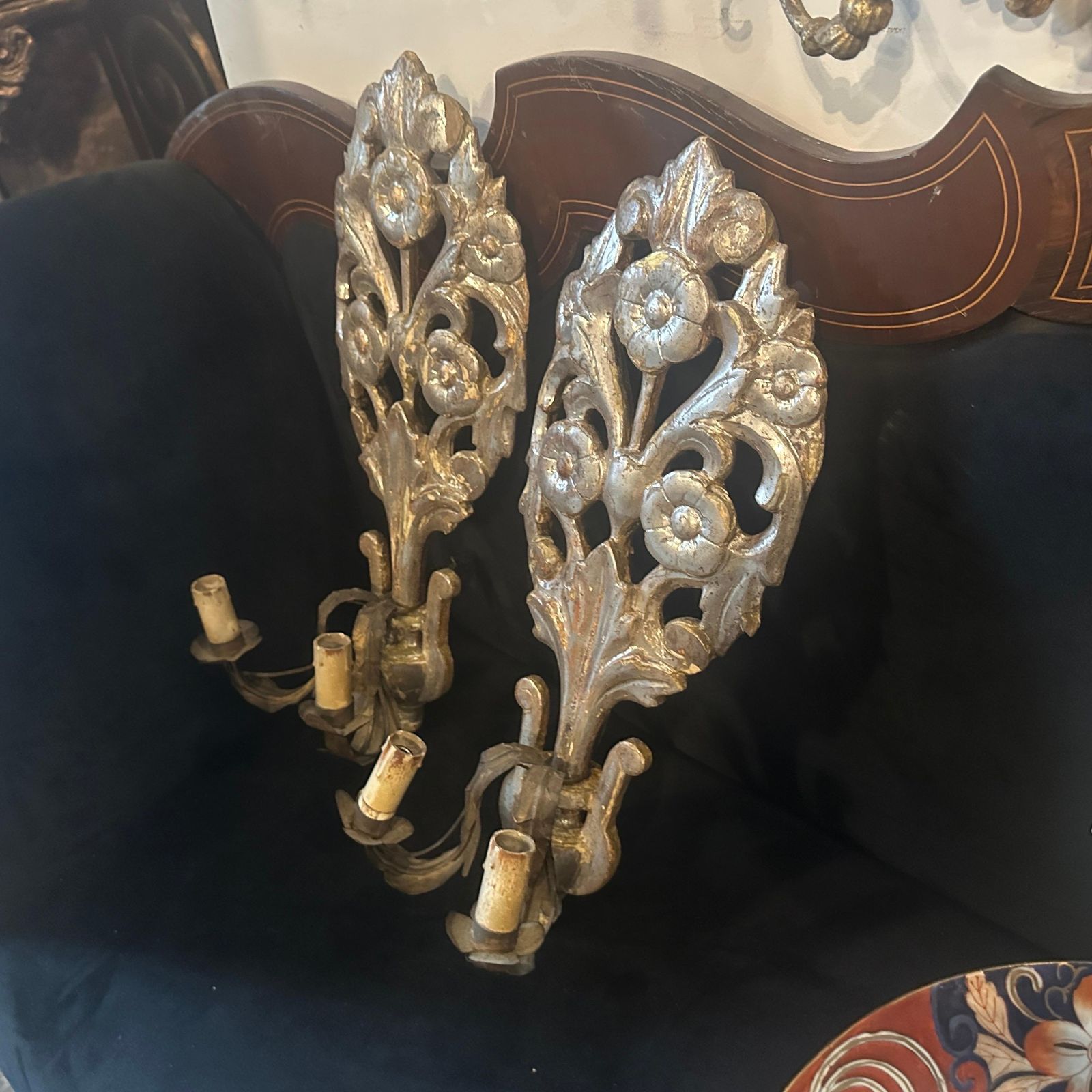 Authentic Louis XVI Silvered Linden Wood Sicilian And Iron Wall Candle Sconces photo furniture