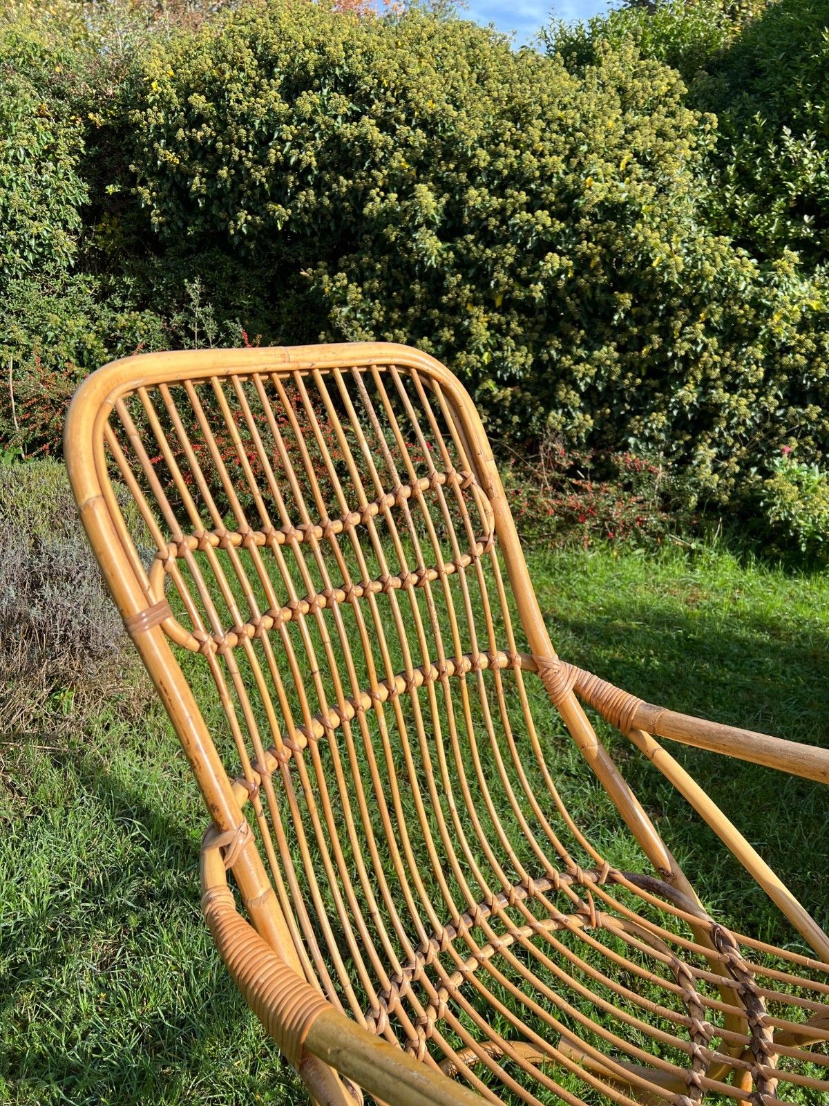 Vintage Franco Albini Style Bamboo Cane & Rattan Rocking Chair , Adult Size photo 250.0