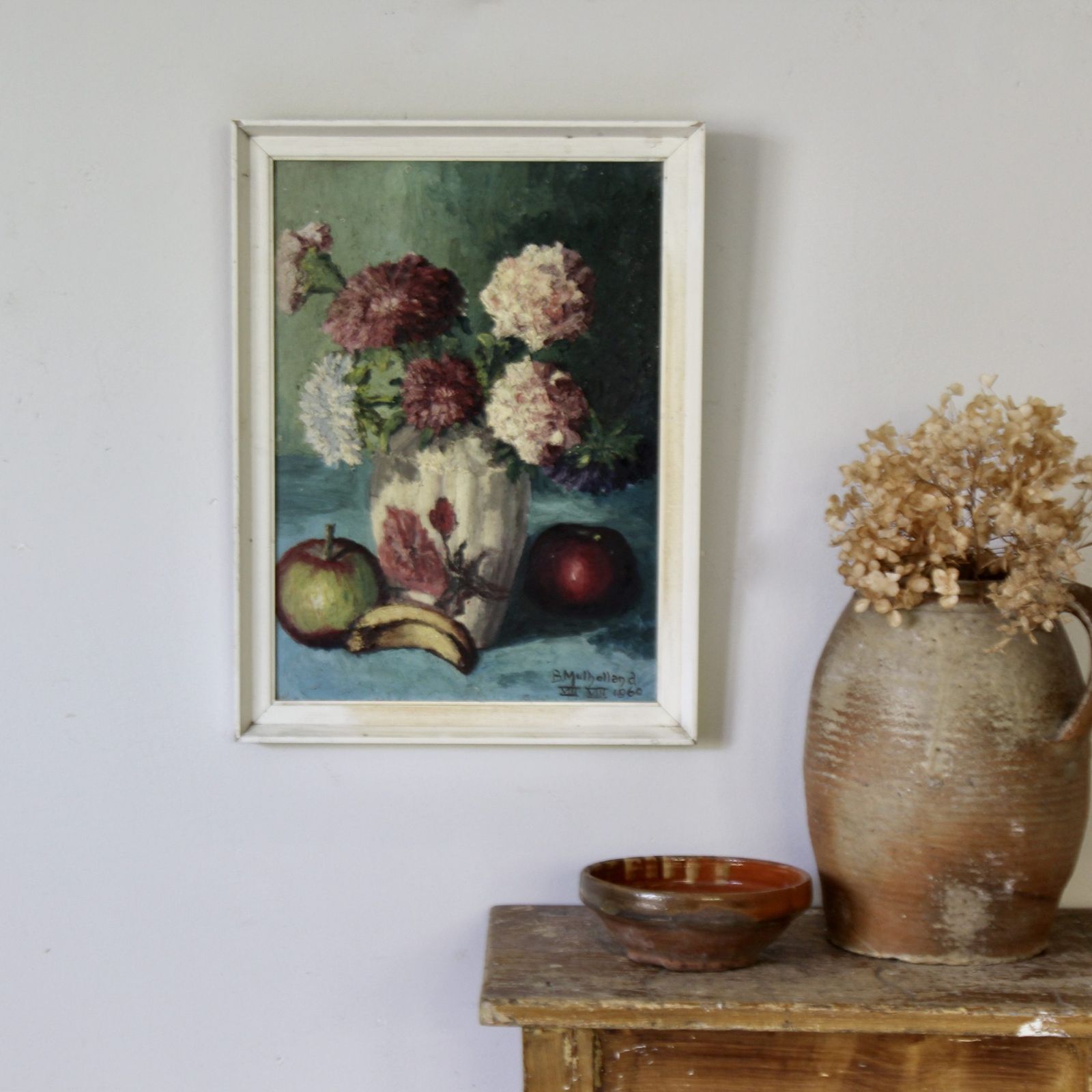 Floral Painting, Oil On Board, Signed And Dated 1960