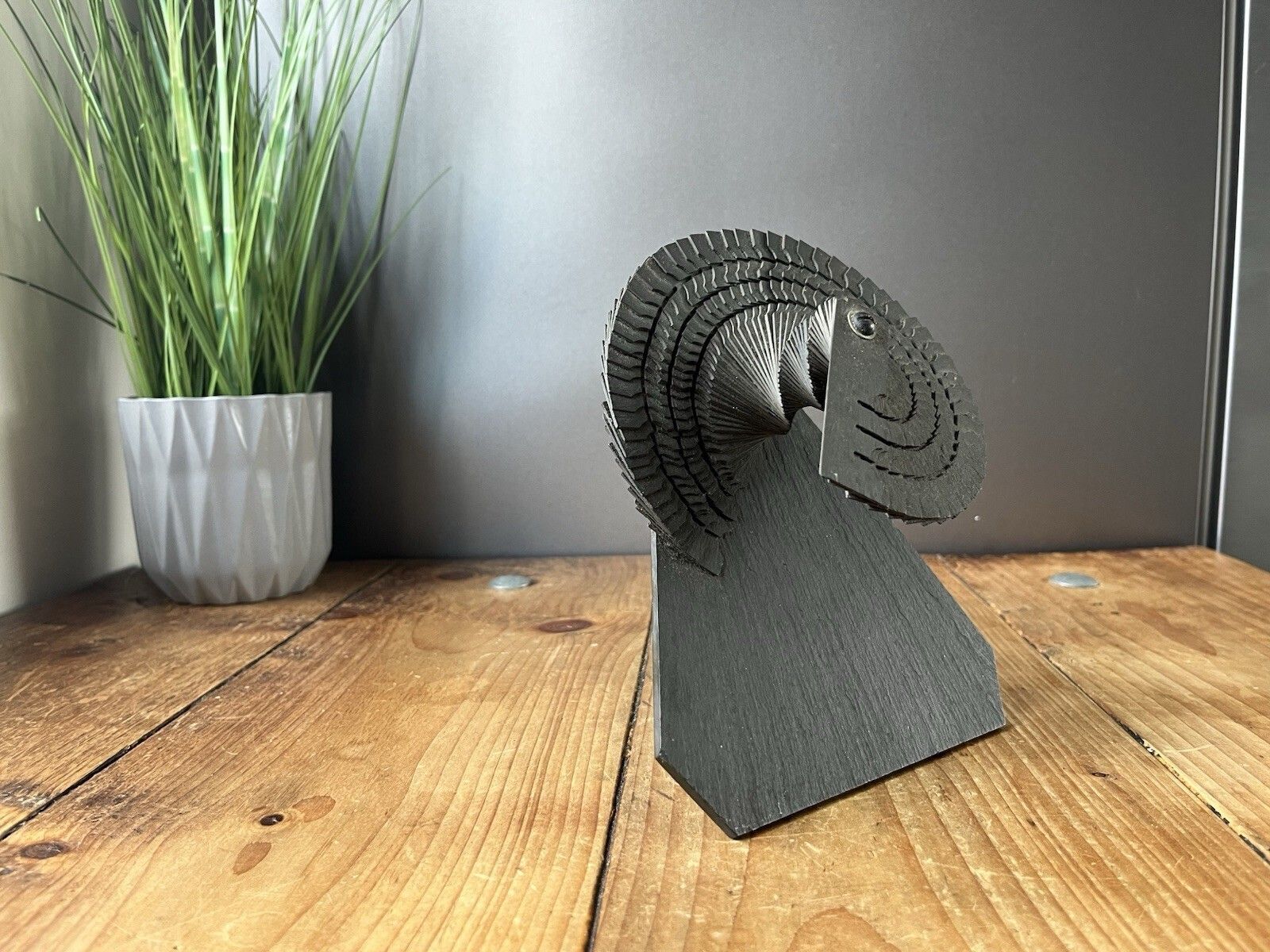 Decorative Welsh Celtic Folk Art Carved Slate Fan   Quarryman Fireside Antique photo for sale