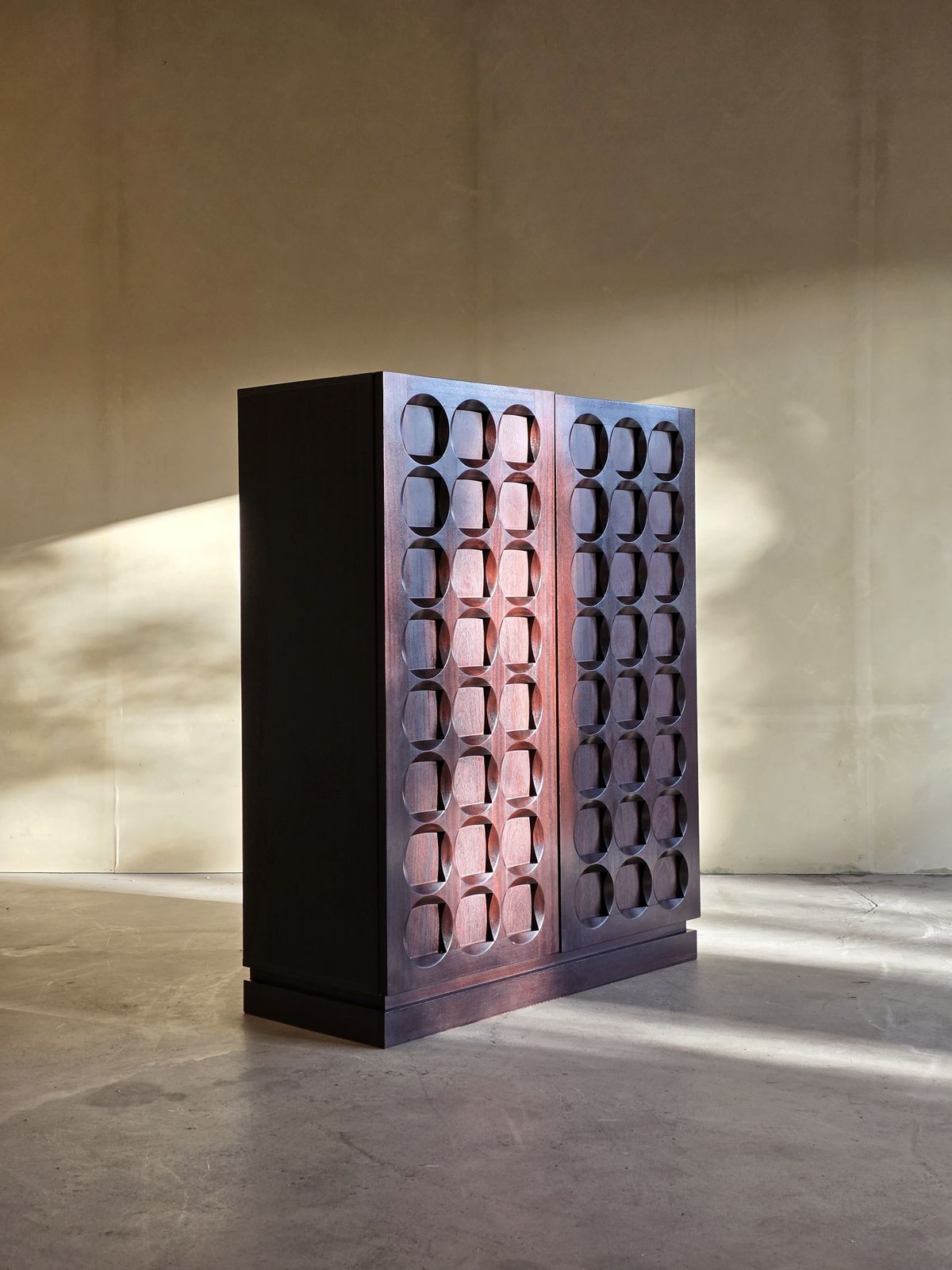 Brutalist Mahogany Bar Cabinet By Defour, Belgium, 1970s
