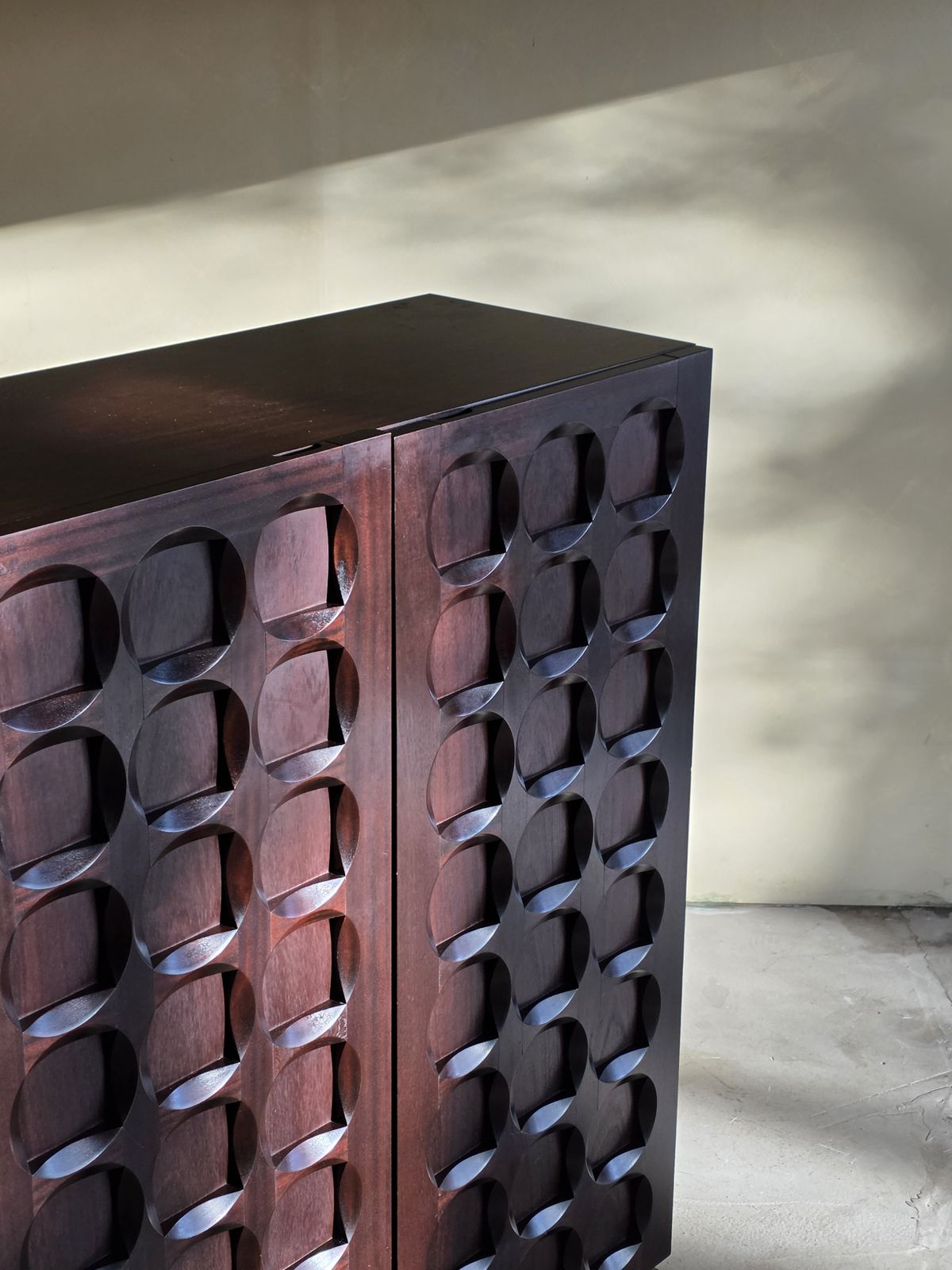 Brutalist Mahogany Bar Cabinet By Defour, Belgium, 1970s photo Furniture