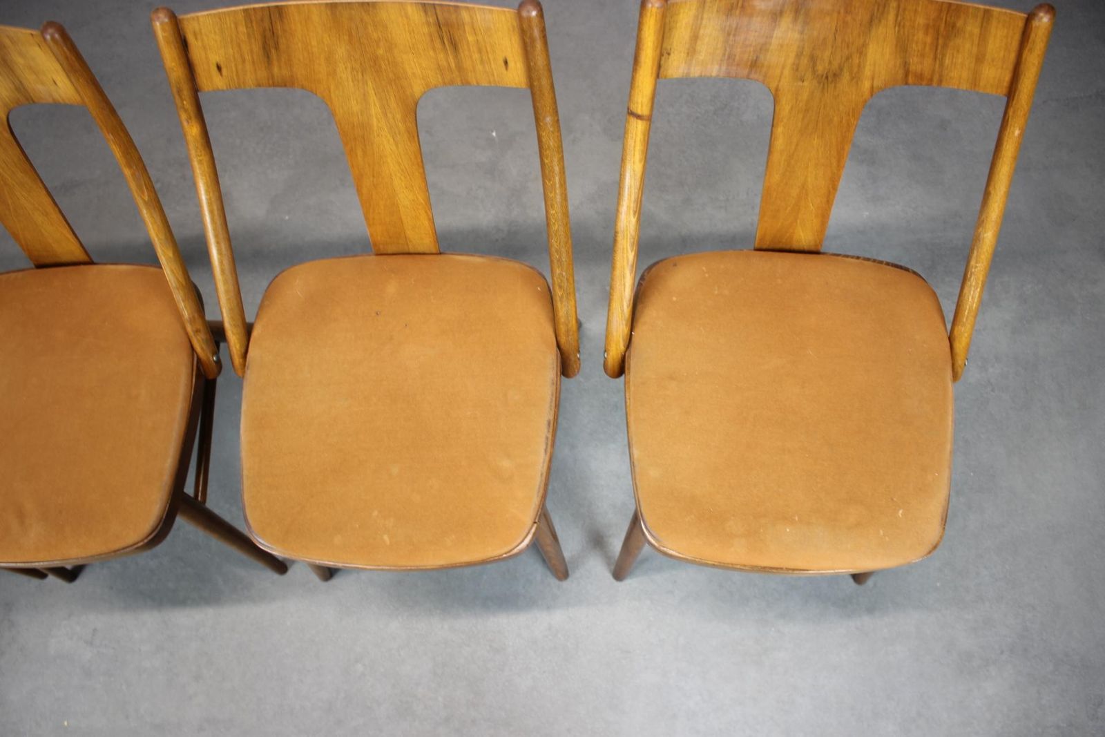 1950s Set Of Four Dining Chairs In Walnut, Czechoslovakia photo for sale