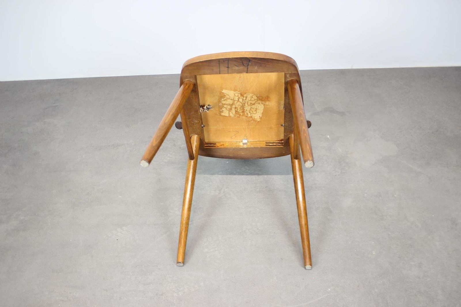 photo for sale 1950s Set Of Four Dining Chairs In Walnut, Czechoslovakia