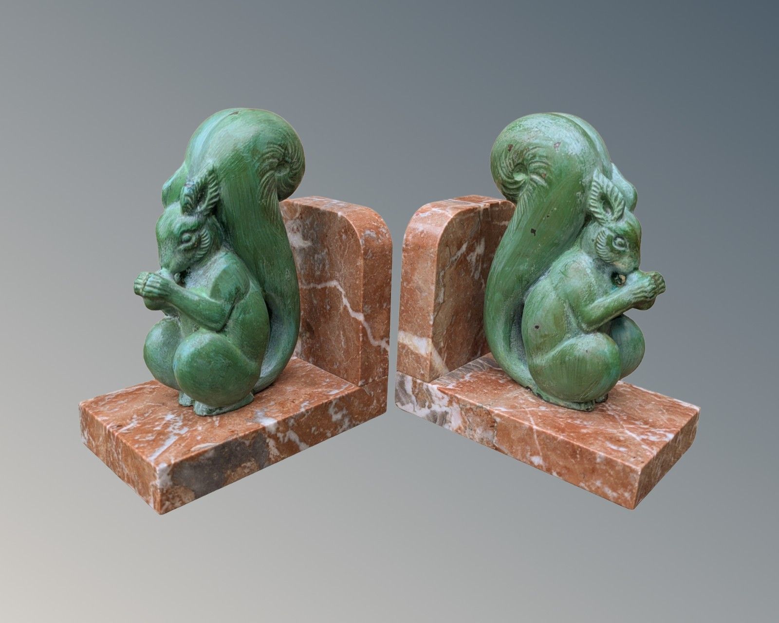 Good Pair Of Art Deco Marble Squirrel Bookends photo for sale