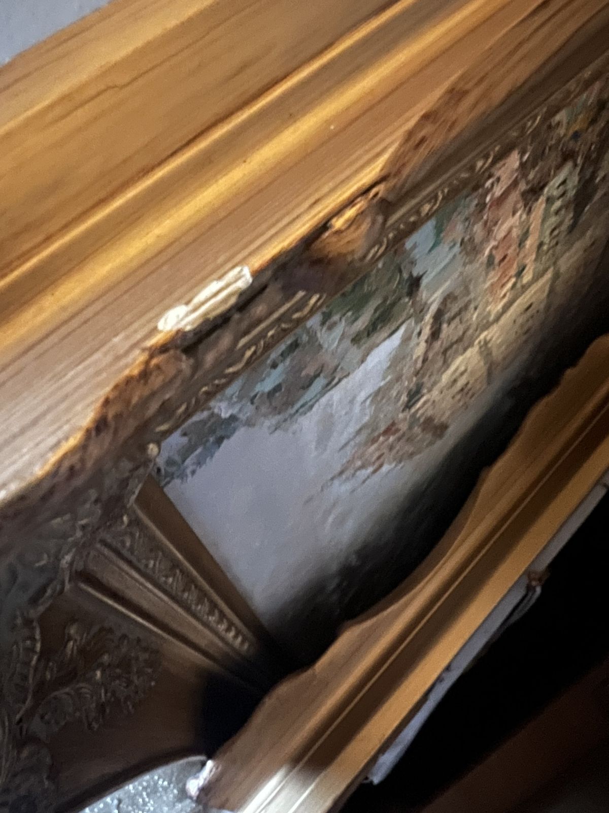 Large Mid 20th Century Parisian Street Scene Oil Painting In Ornate Gilt Frame photo furniture