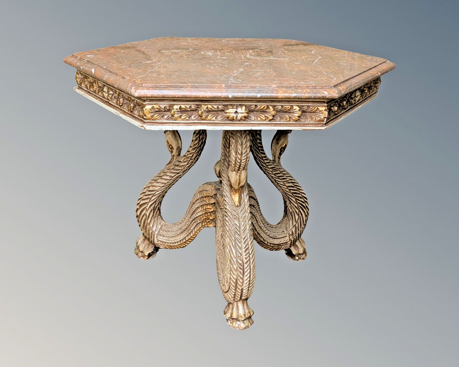 Elegant French Marble & Giltwood Table Swans photo furniture