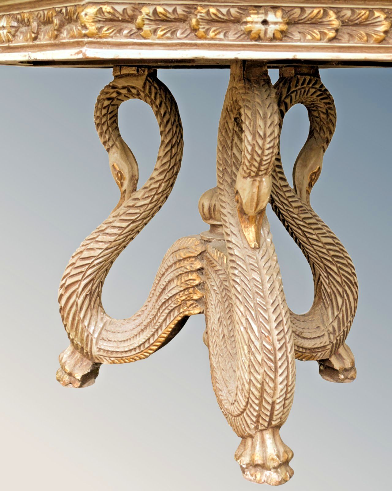 Elegant French Marble & Giltwood Table Swans photo Furniture