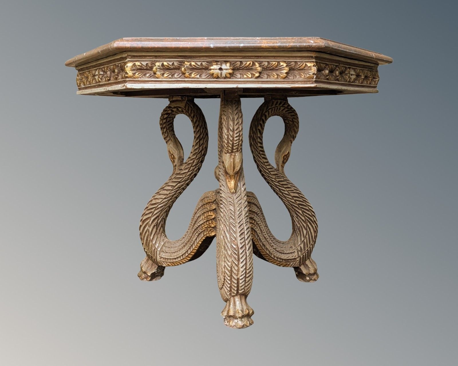 Elegant French Marble & Giltwood Table Swans photo vintage