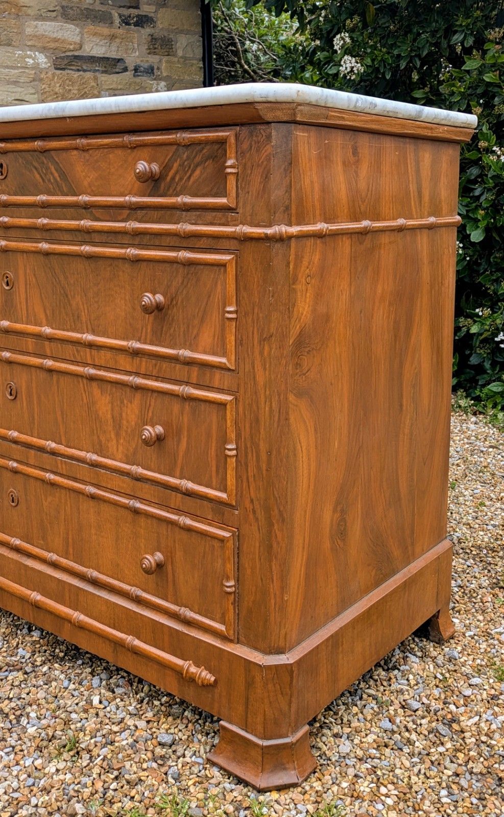 Elegant 19th Century French Walnut Faux Bamboo Commode Chest photo for sale