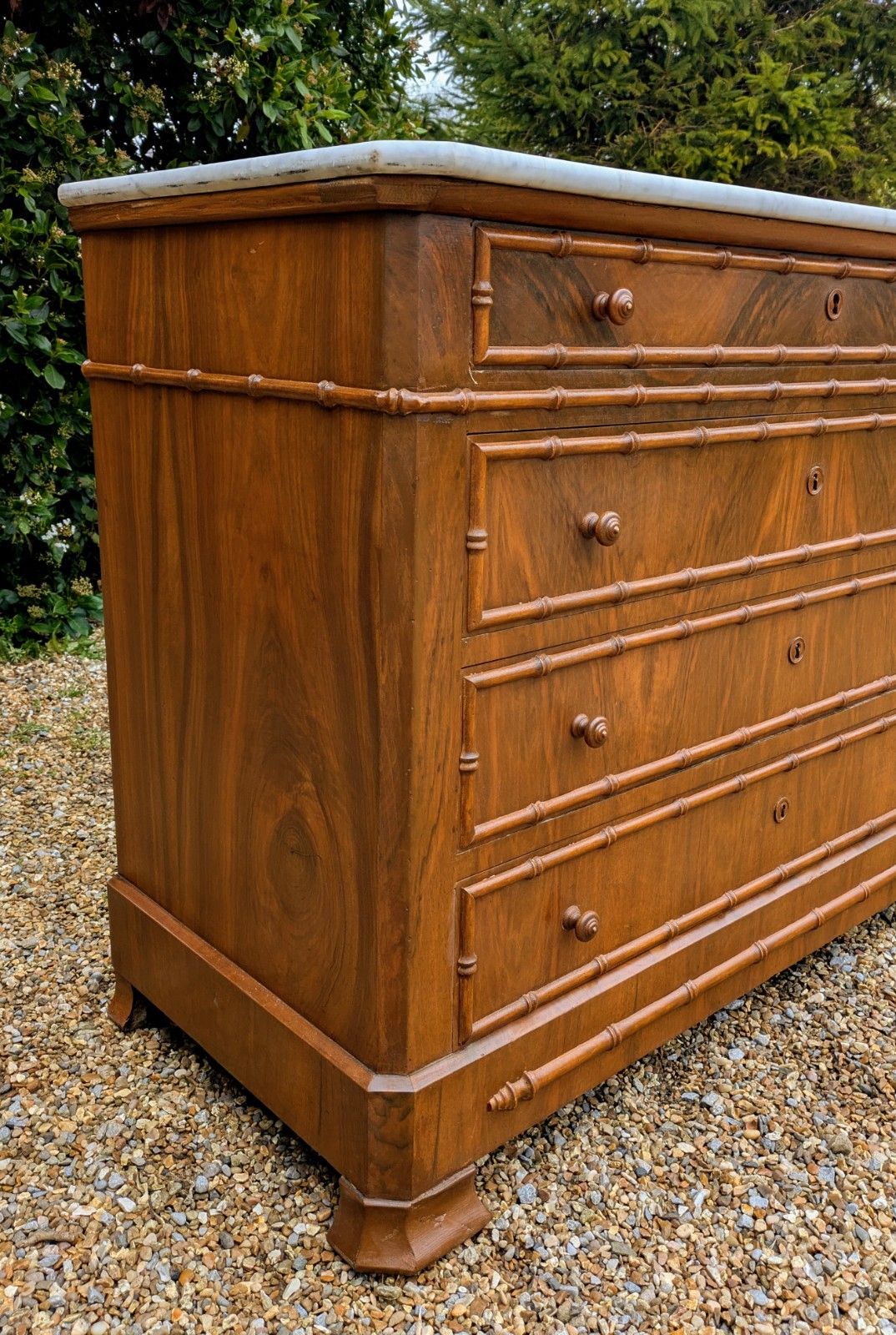 Elegant 19th Century French Walnut Faux Bamboo Commode Chest photo Furniture