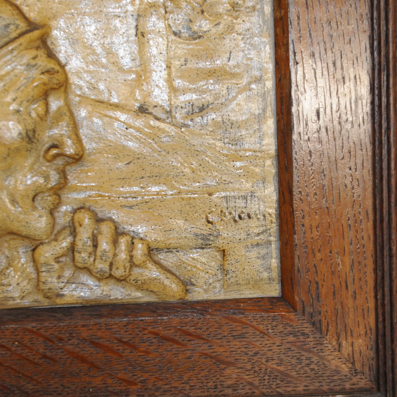 Framed Constantin Meunier, Bas Relief Of Miner, 1904, Plaster photo 195.0
