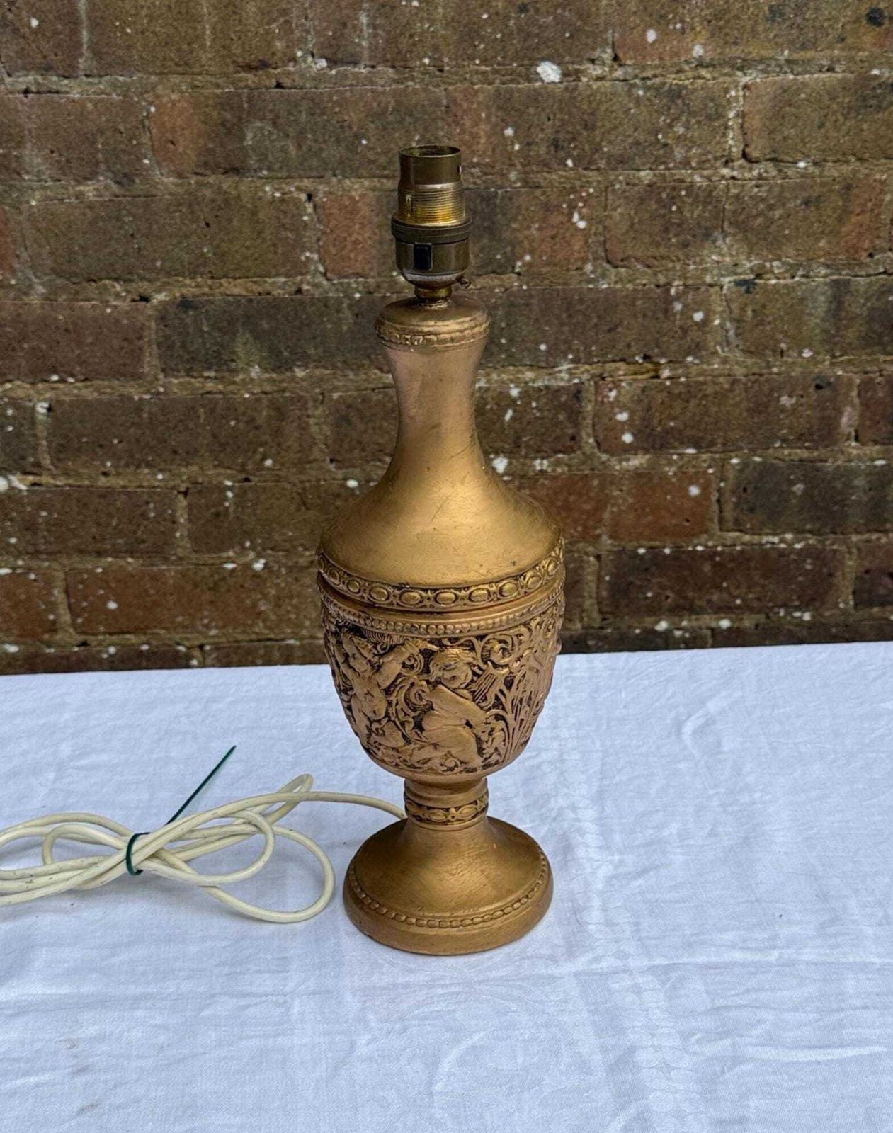 Retro 1970s Gold Cherub Lamp, Vintage Gilt Plaster Table Lamp, Baroque Angel Lamp In Antique Finish, Working Mid Century Light, Pat Tested
