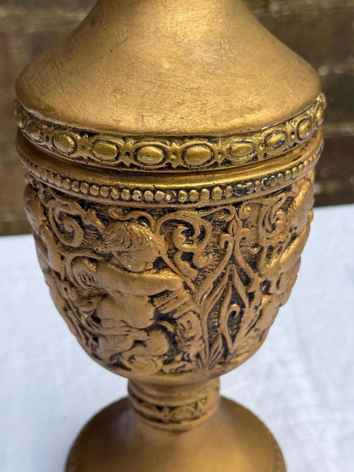 Retro 1970s Gold Cherub Lamp, Vintage Gilt Plaster Table Lamp, Baroque Angel Lamp In Antique Finish, Working Mid Century Light, Pat Tested photo 75.0
