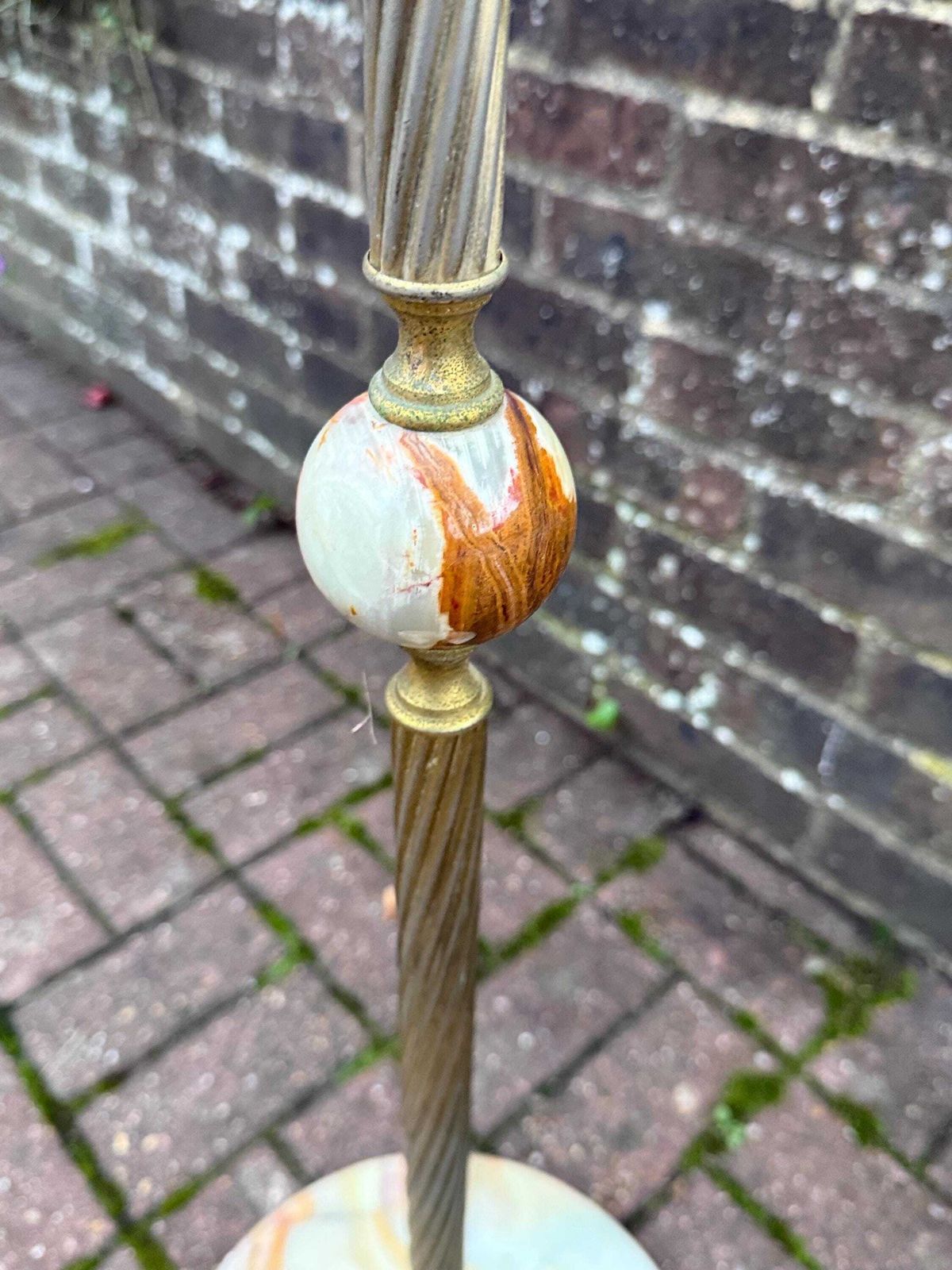Vintage 1950s Italian Onyx & Brass Floor Lamp – Mid Century Standing Light With Marble Base; Pat Tested And Working Vintage Floor Lamp photo for sale