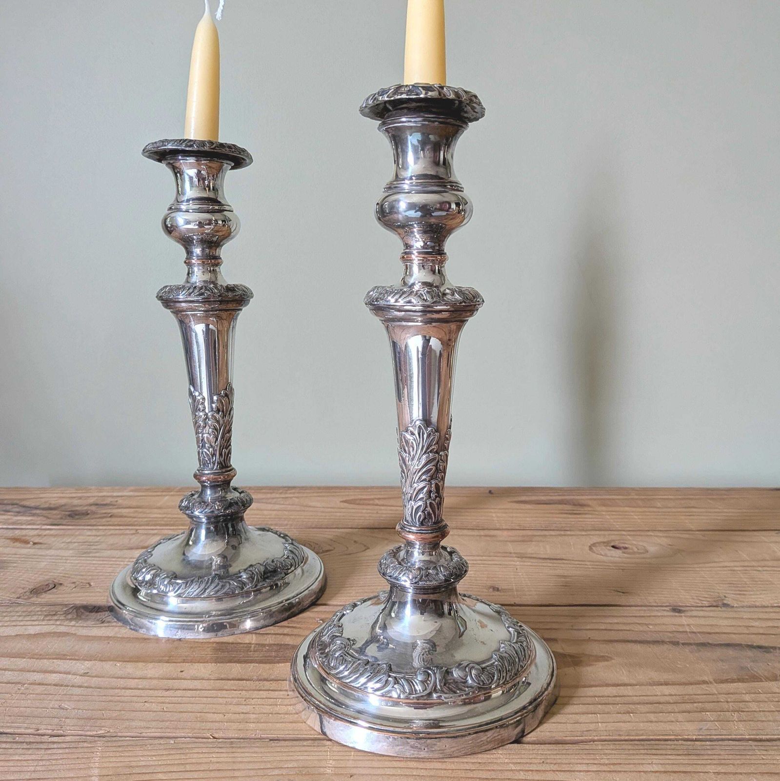 A Pair Of Antique Old Sheffield Plate English Silver Plate Candle Sticks Or Candlesticks Candle Holder C1880