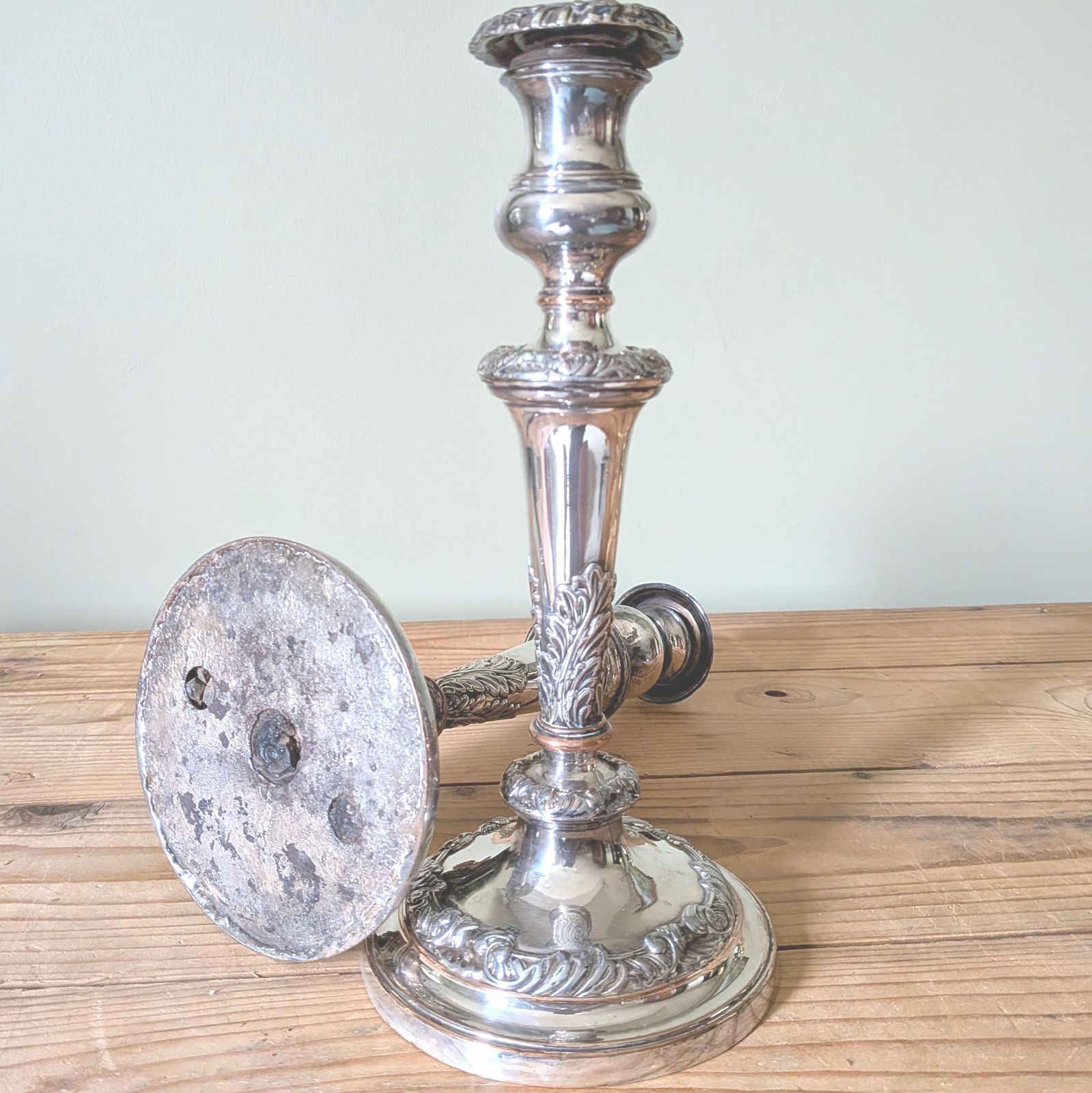 A Pair Of Antique Old Sheffield Plate English Silver Plate Candle Sticks Or Candlesticks Candle Holder C1880 photo vinterior