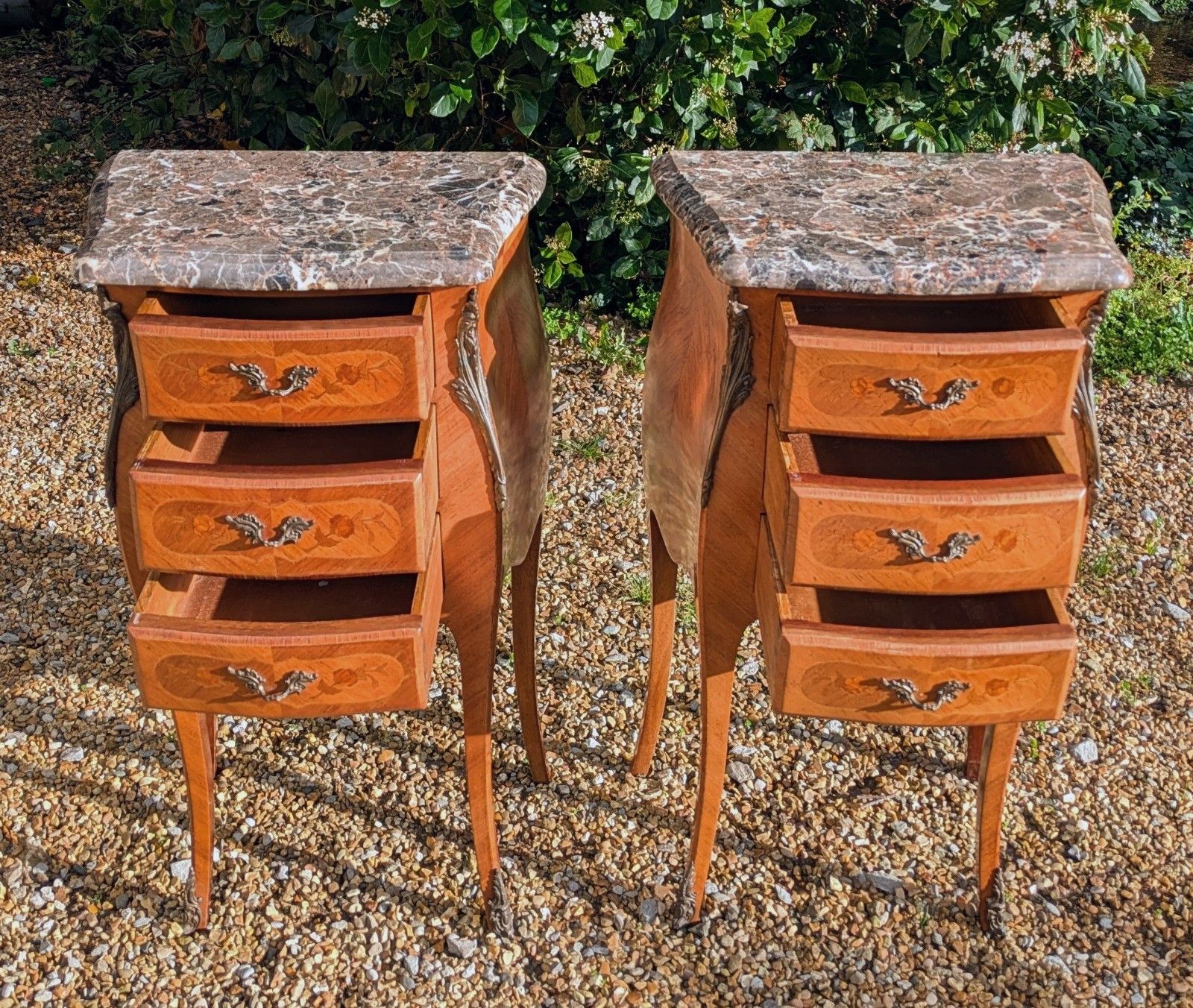 Good Pair Of French Walnut & Marble Bedside Cabinets photo 785.0