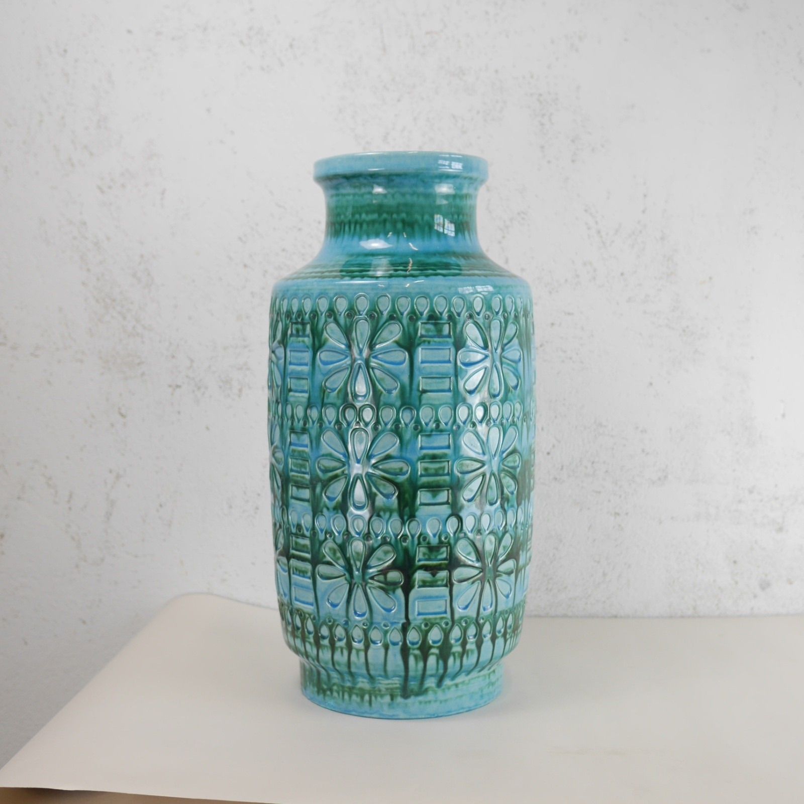 Ex Large Vintage Mid Century Blue Green Vase West Germany Scheurich 50cm #103026 photo for sale