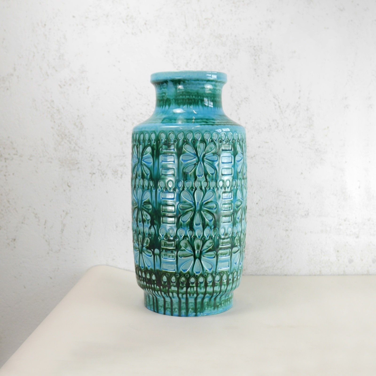Ex Large Vintage Mid Century Blue Green Vase West Germany Scheurich 50cm #103026 photo Home Decor