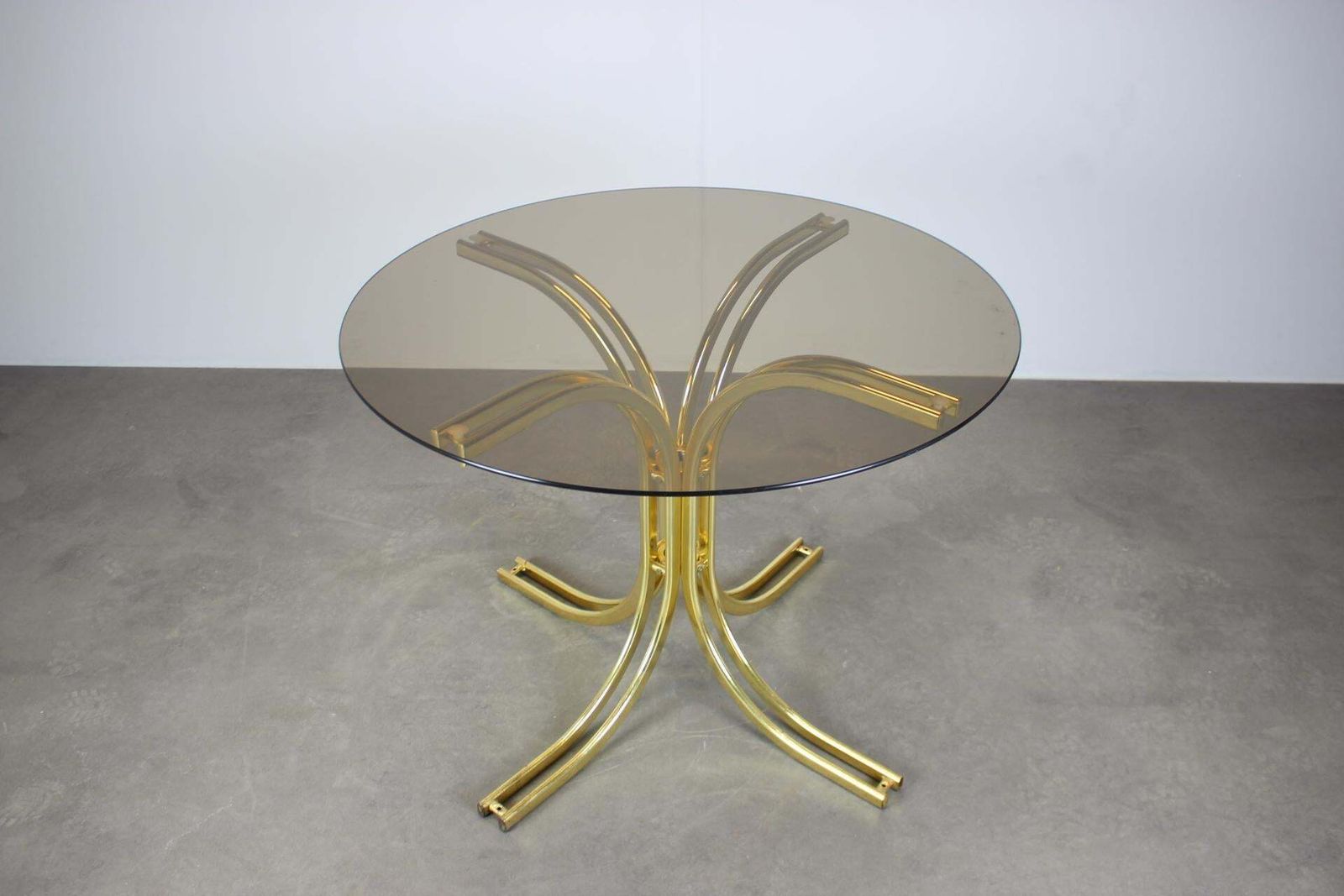 Round Dining Table Brass And Glass / Italy, 1980s photo furniture