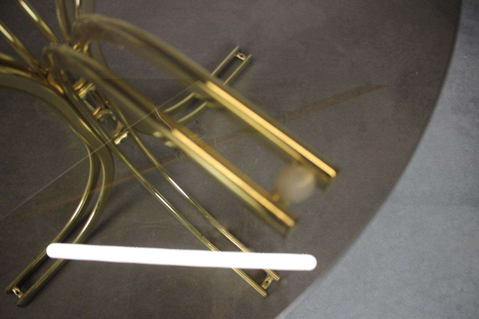 Round Dining Table Brass And Glass / Italy, 1980s photo vinterior