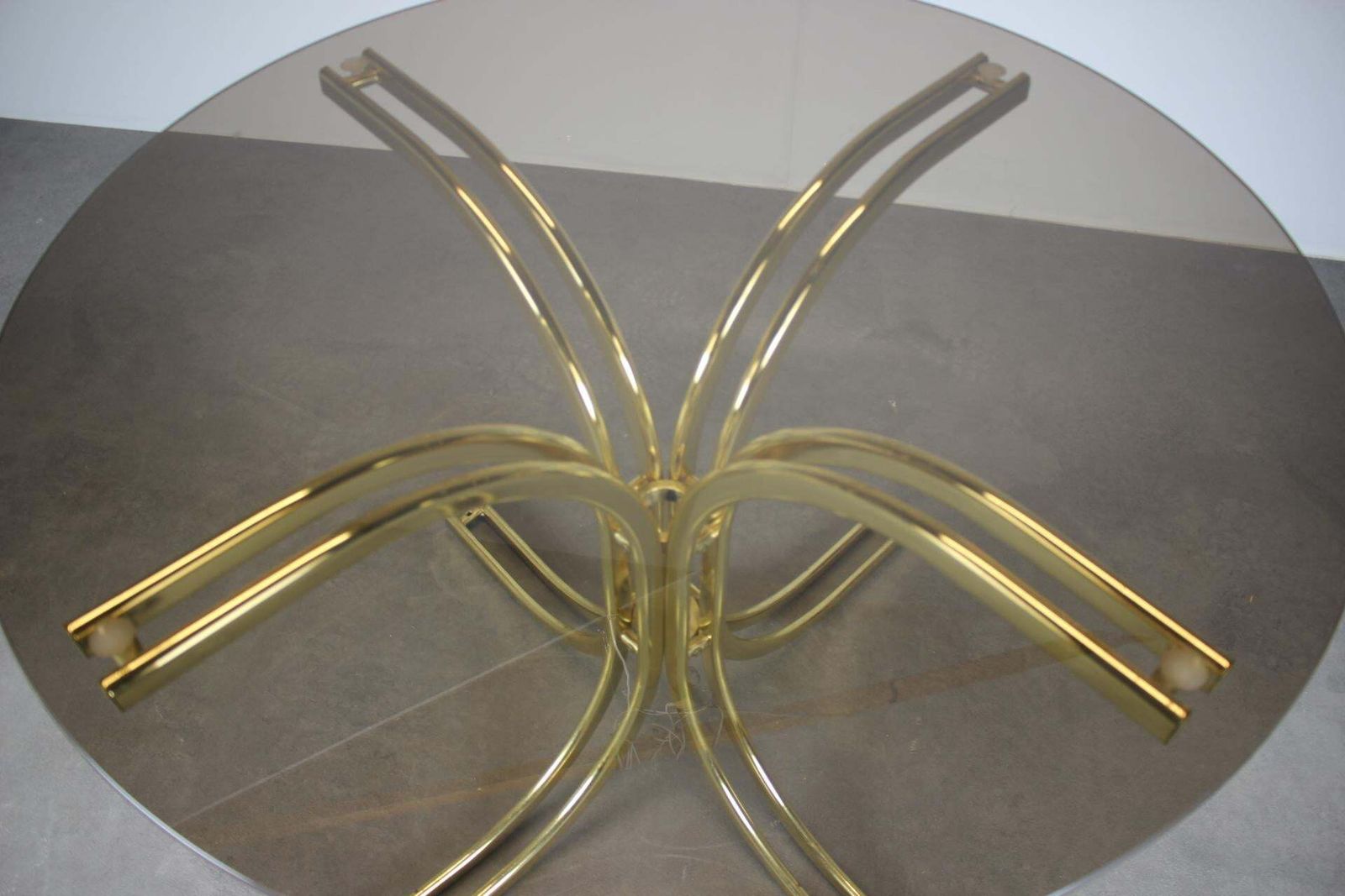 Round Dining Table Brass And Glass / Italy, 1980s photo vintage