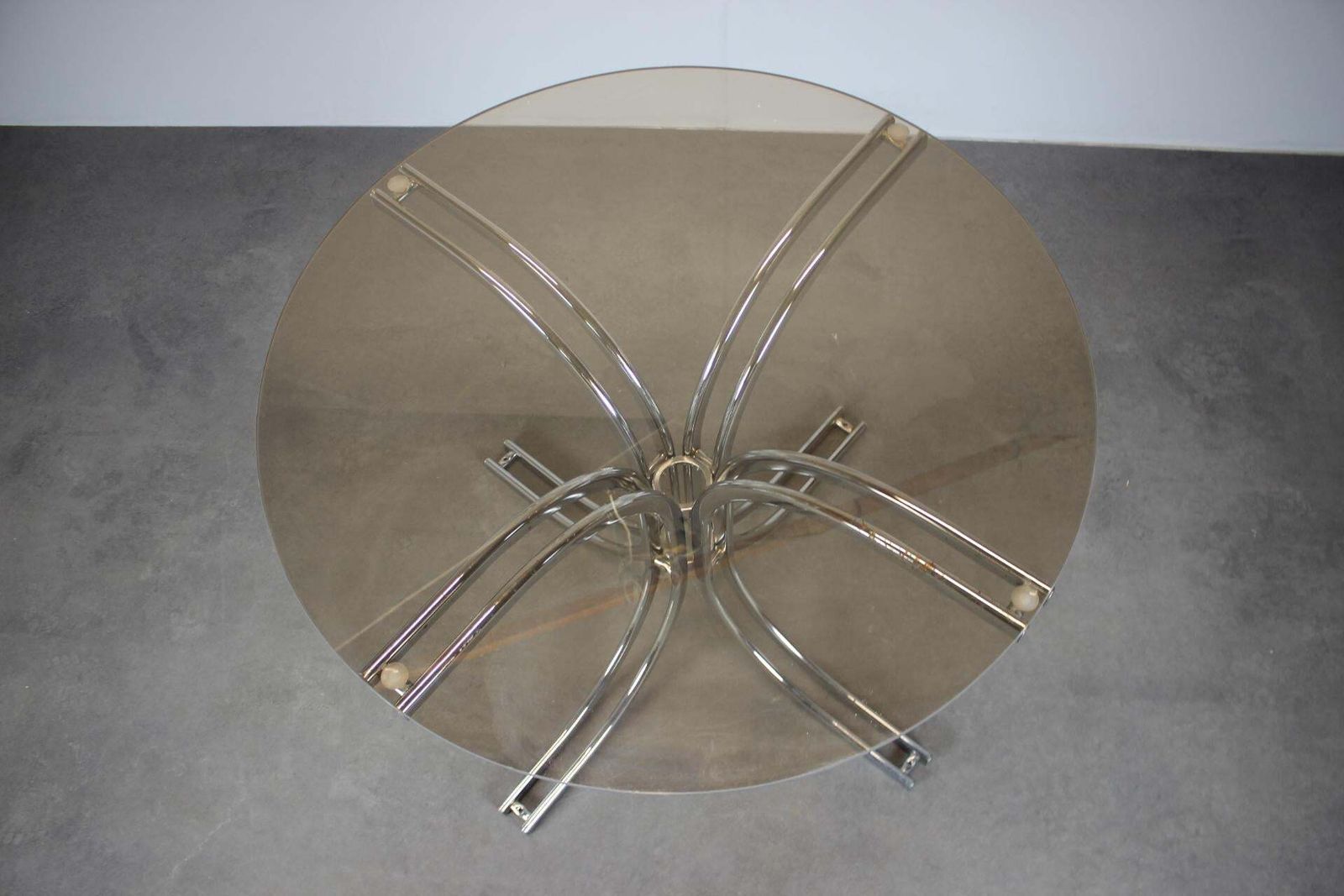 Round Dining Table Chnrome And Glass / Italy, 1980s photo for sale