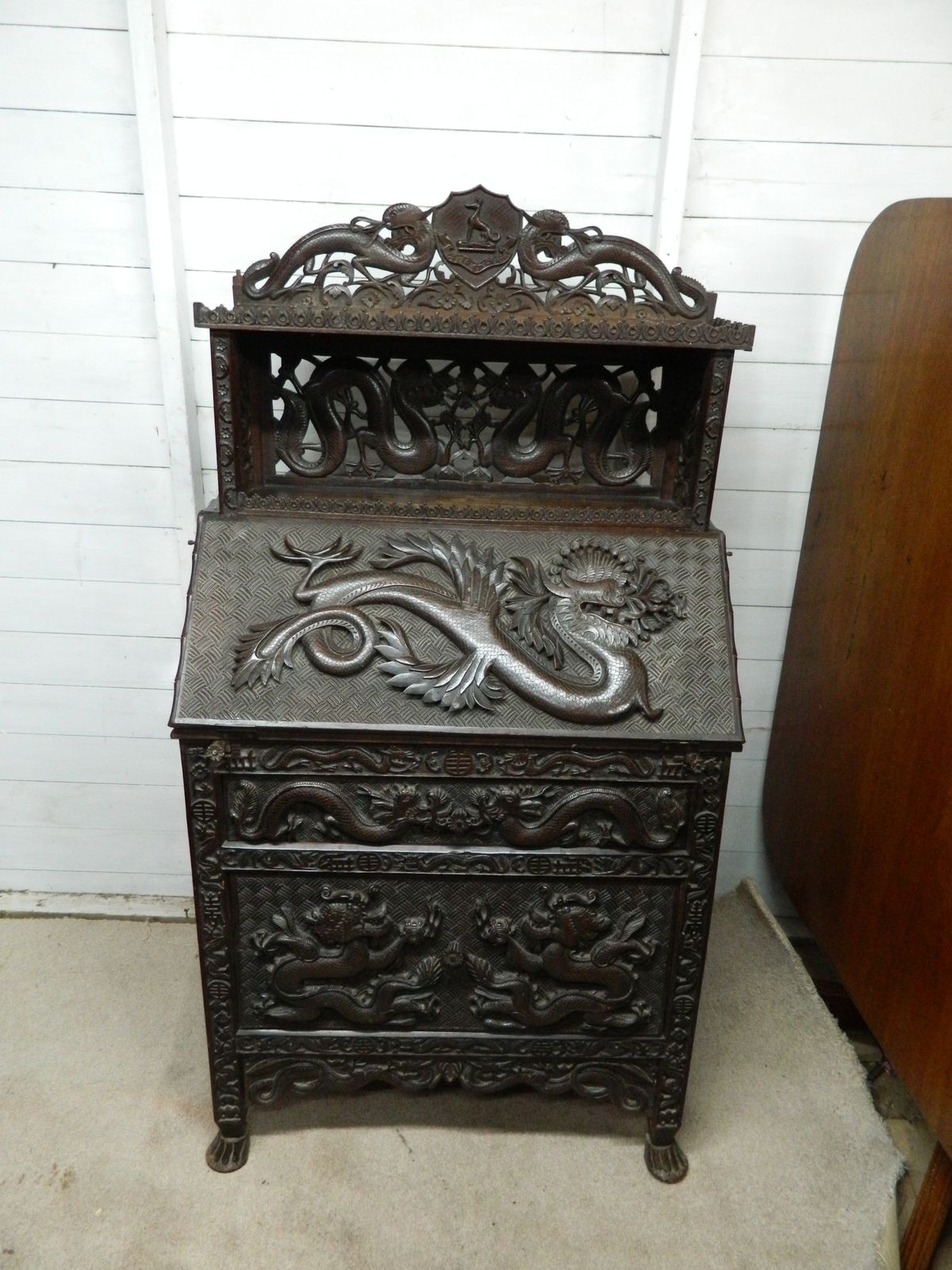 Antique Chinese Dragon Carved Bureau