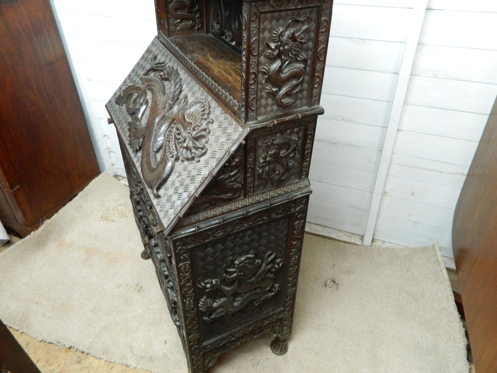 Antique Chinese Dragon Carved Bureau photo for sale