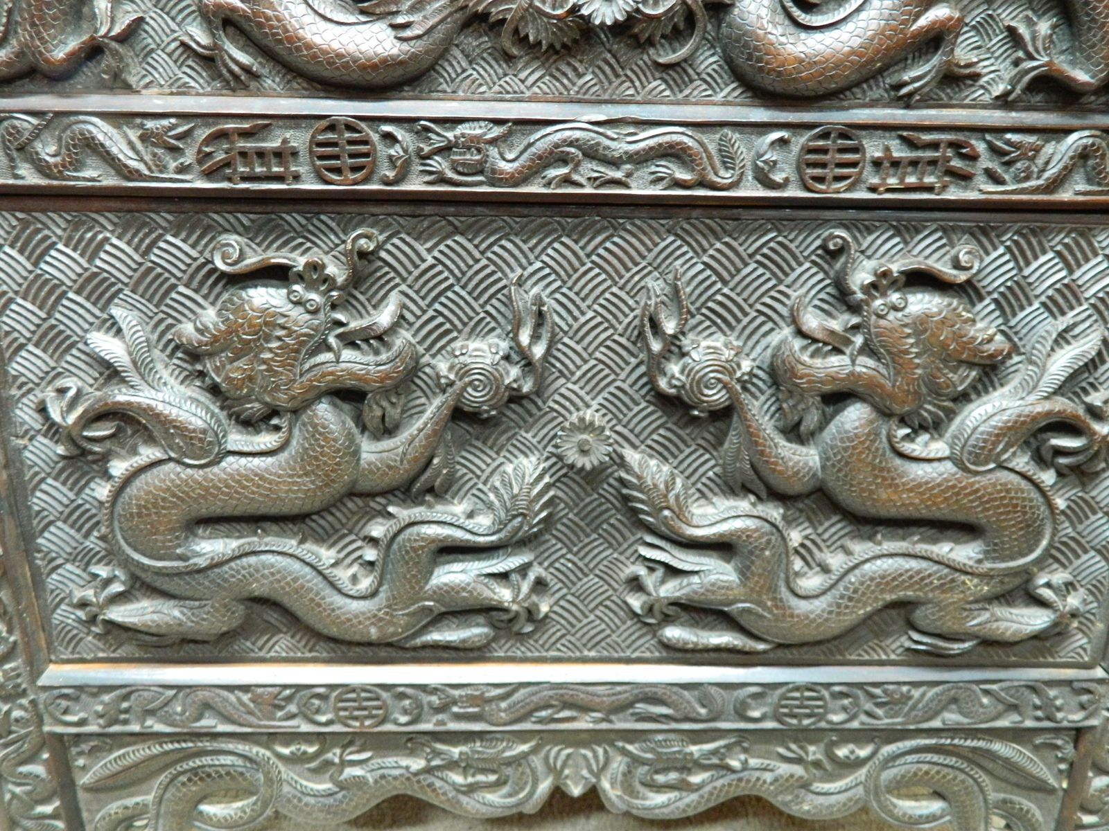 Antique Chinese Dragon Carved Bureau photo vintage