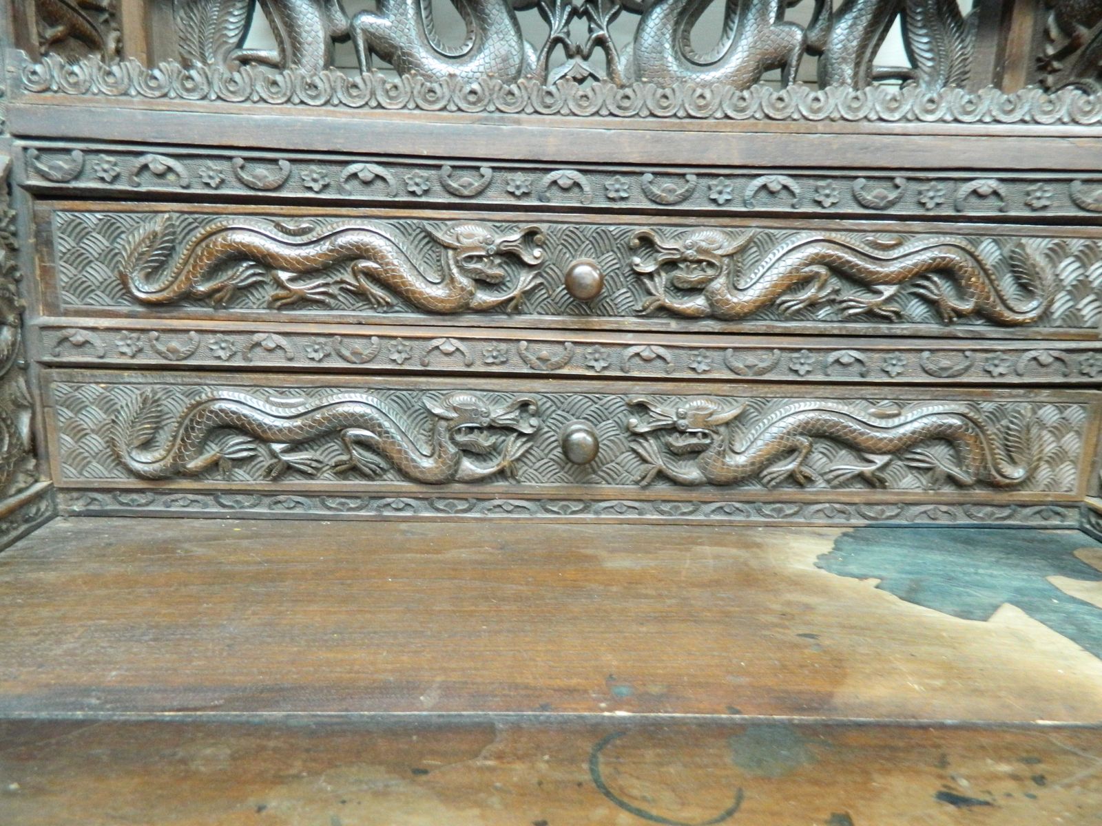 1750.0 Antique Chinese Dragon Carved Bureau photo