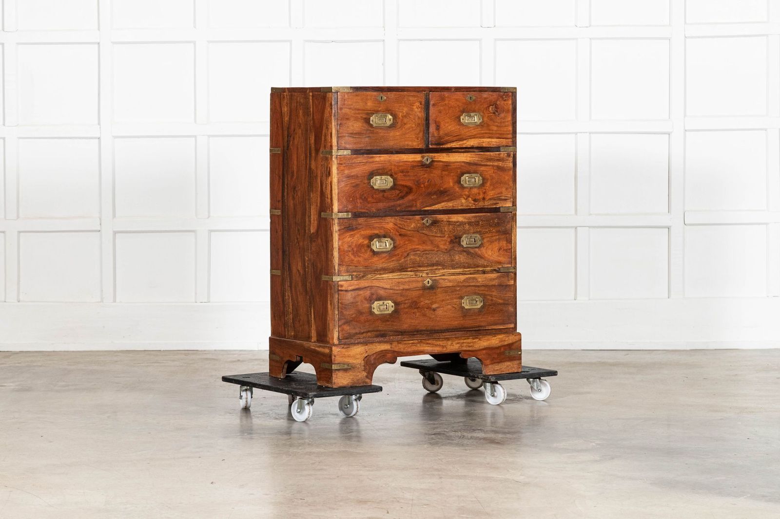 19thc English Walnut Campaign Chest Drawers
